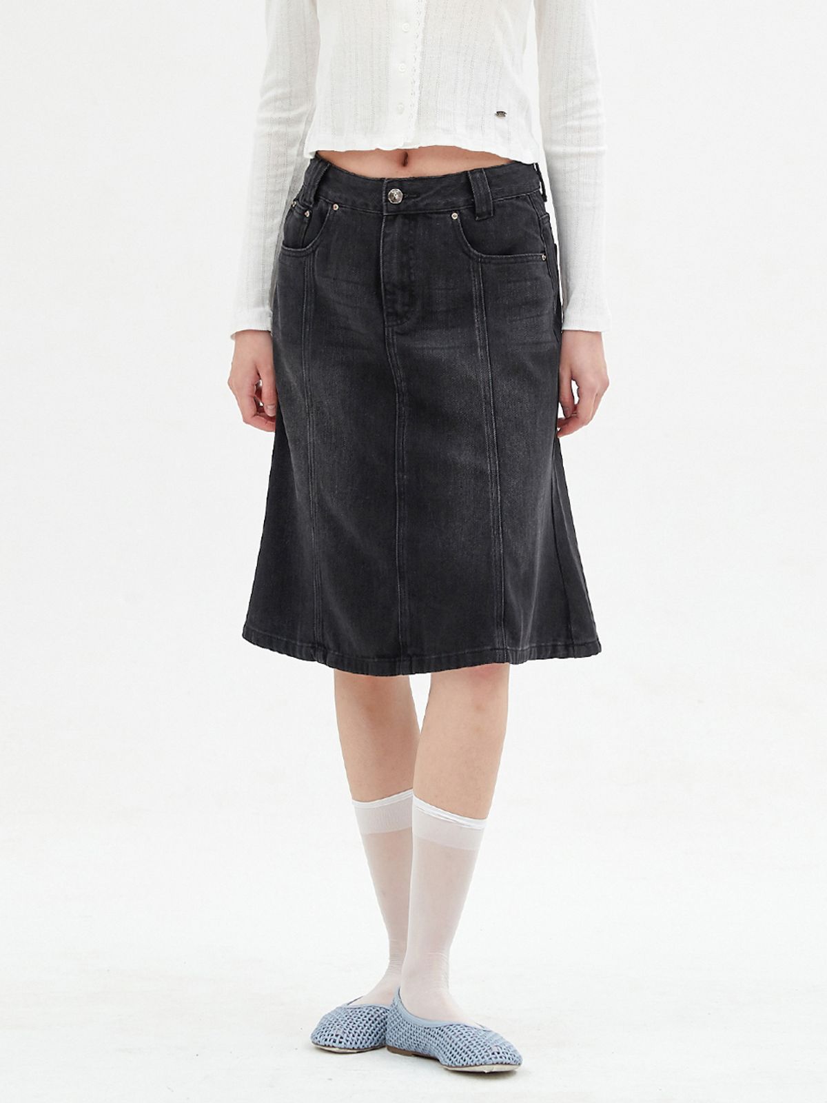 엘씨브이(LCVE) DENIM MERMAID MIDI SKIRT_BLACK