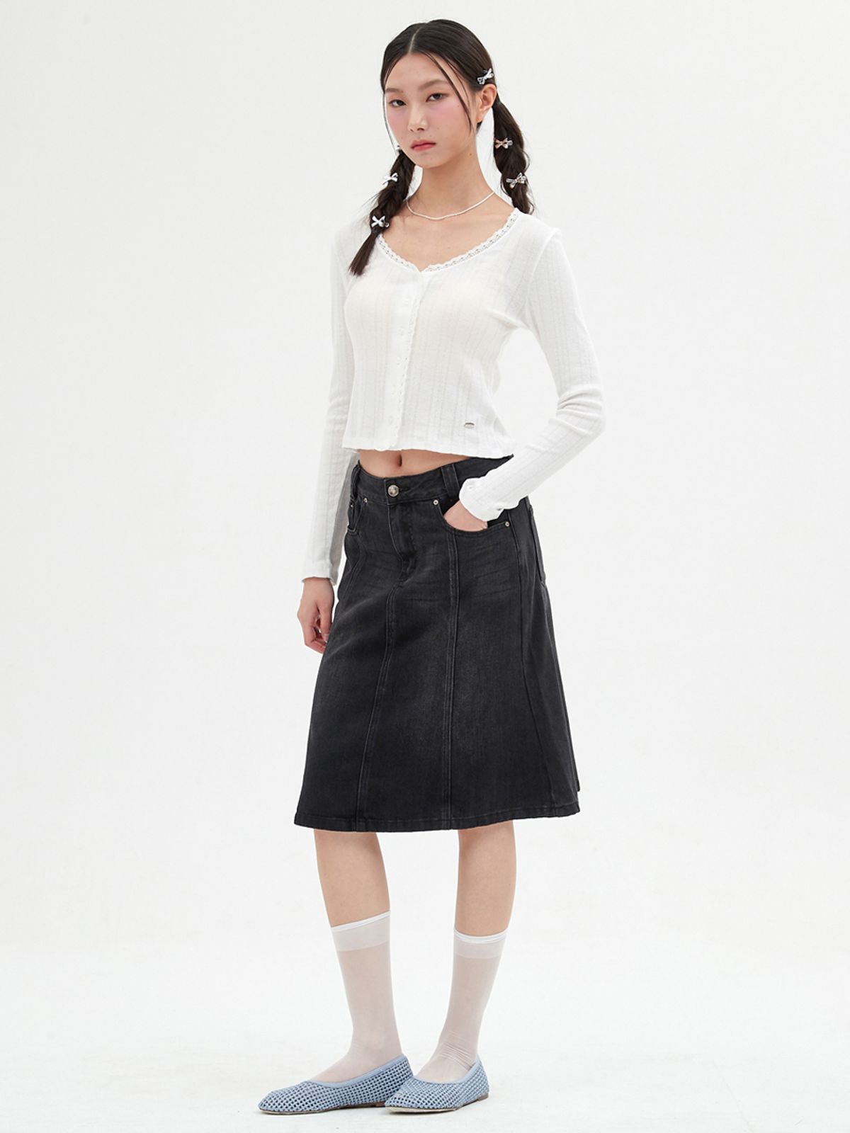 엘씨브이(LCVE) DENIM MERMAID MIDI SKIRT_BLACK