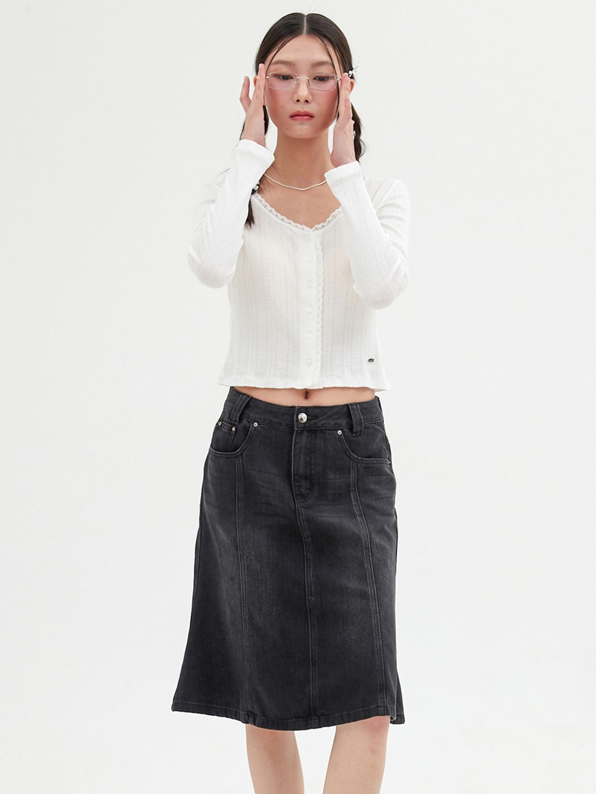 엘씨브이(LCVE) DENIM MERMAID MIDI SKIRT_BLACK
