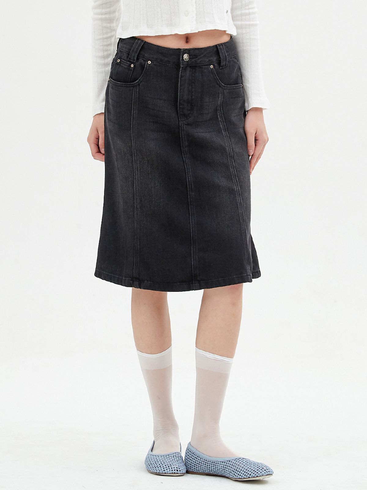 엘씨브이(LCVE) DENIM MERMAID MIDI SKIRT_BLACK