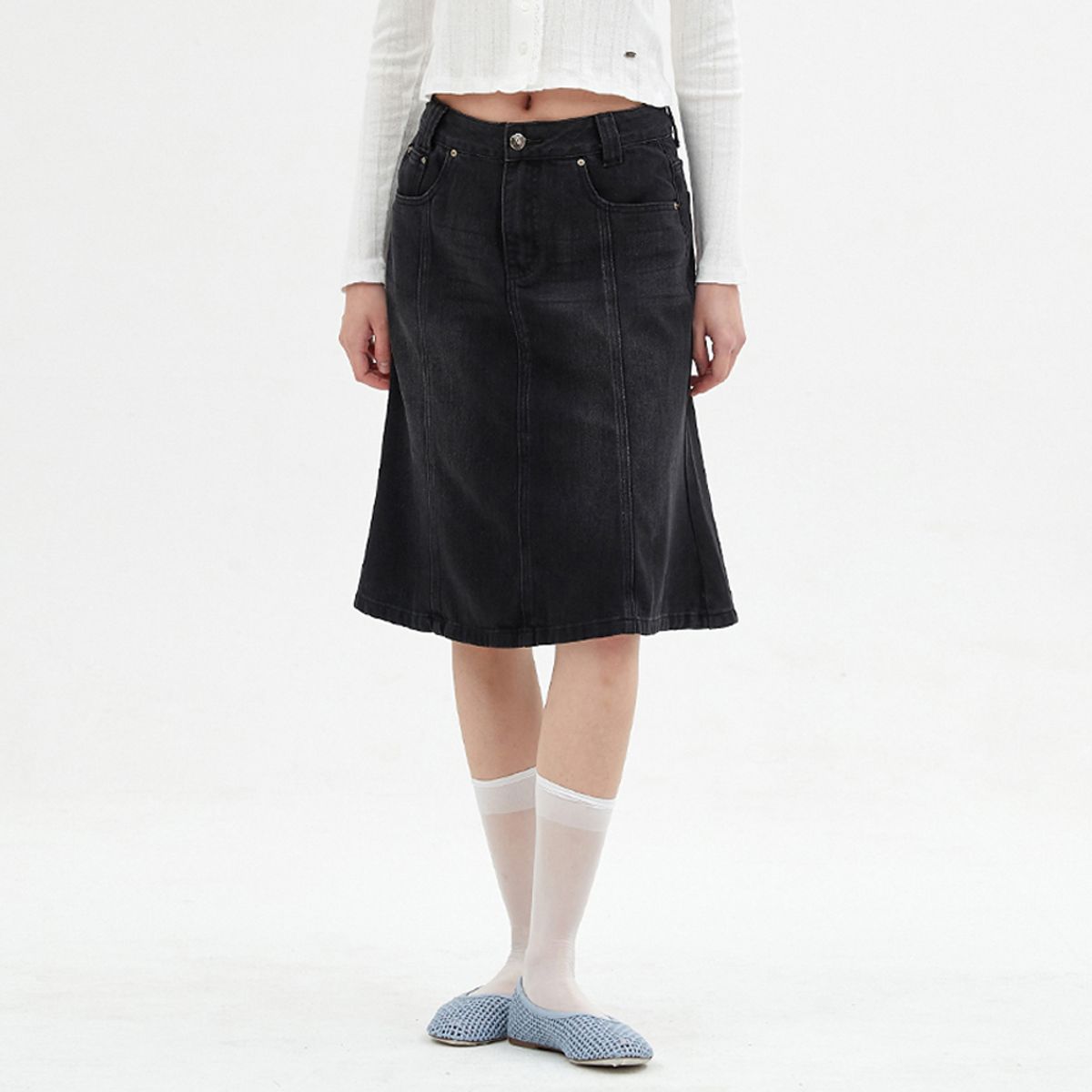 엘씨브이(LCVE) DENIM MERMAID MIDI SKIRT_BLACK