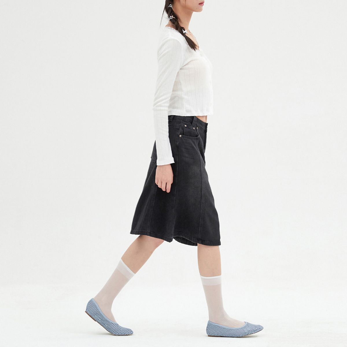 엘씨브이(LCVE) DENIM MERMAID MIDI SKIRT_BLACK