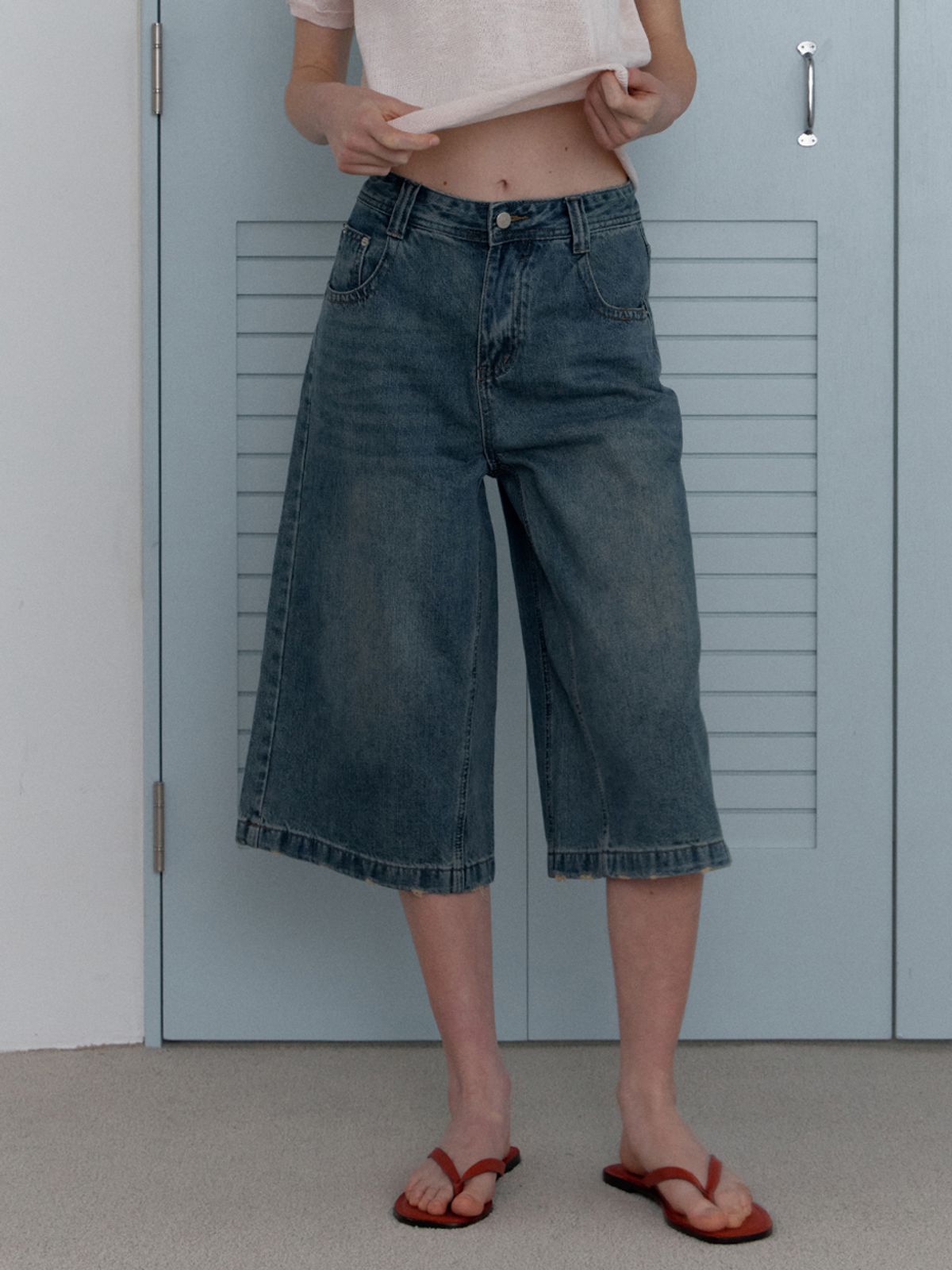 엘씨브이(LCVE) MID-RISE DENIM BERMUDA PANTS_BLUE