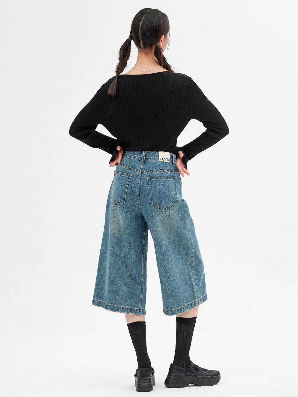 엘씨브이(LCVE) MID-RISE DENIM BERMUDA PANTS_BLUE