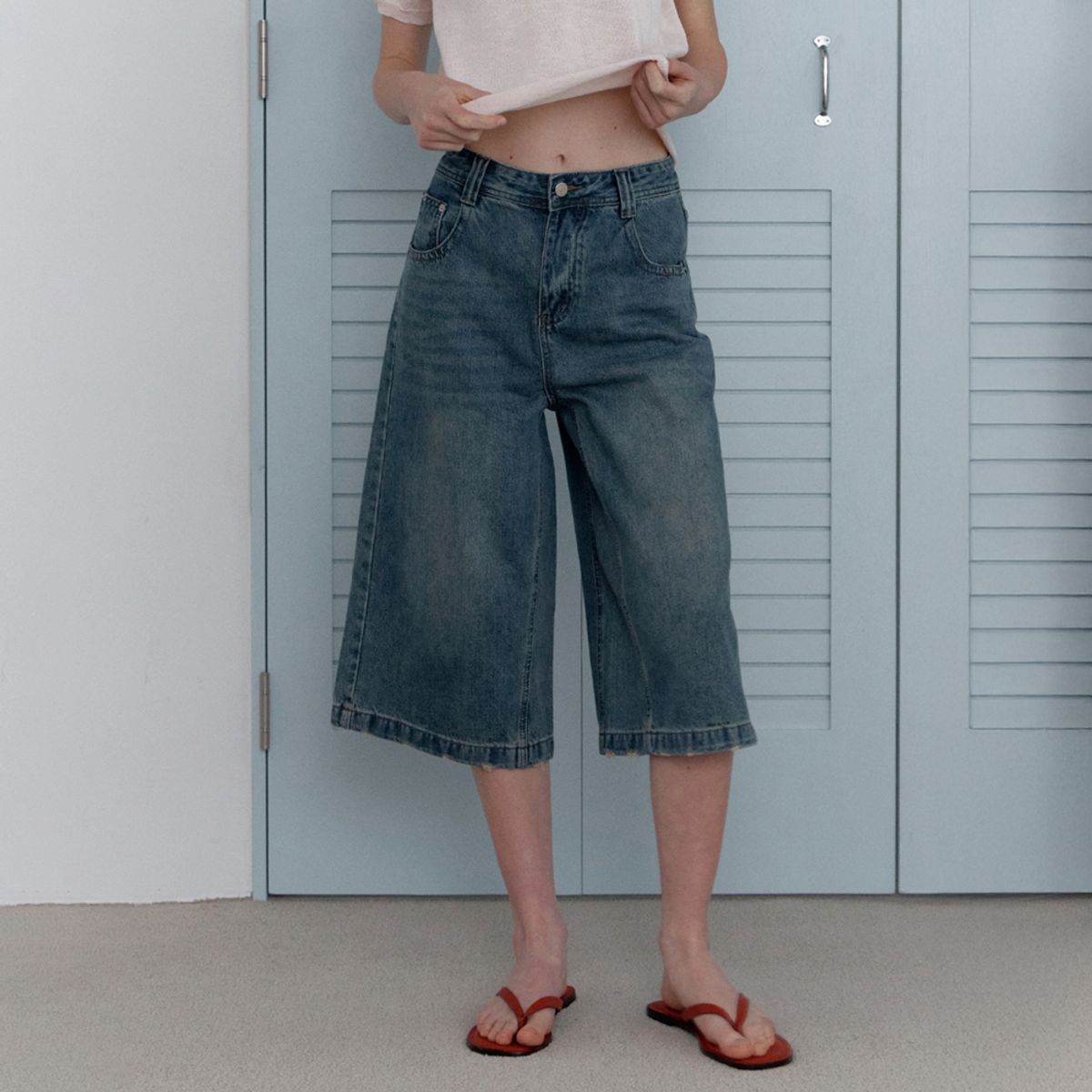 엘씨브이(LCVE) MID-RISE DENIM BERMUDA PANTS_BLUE