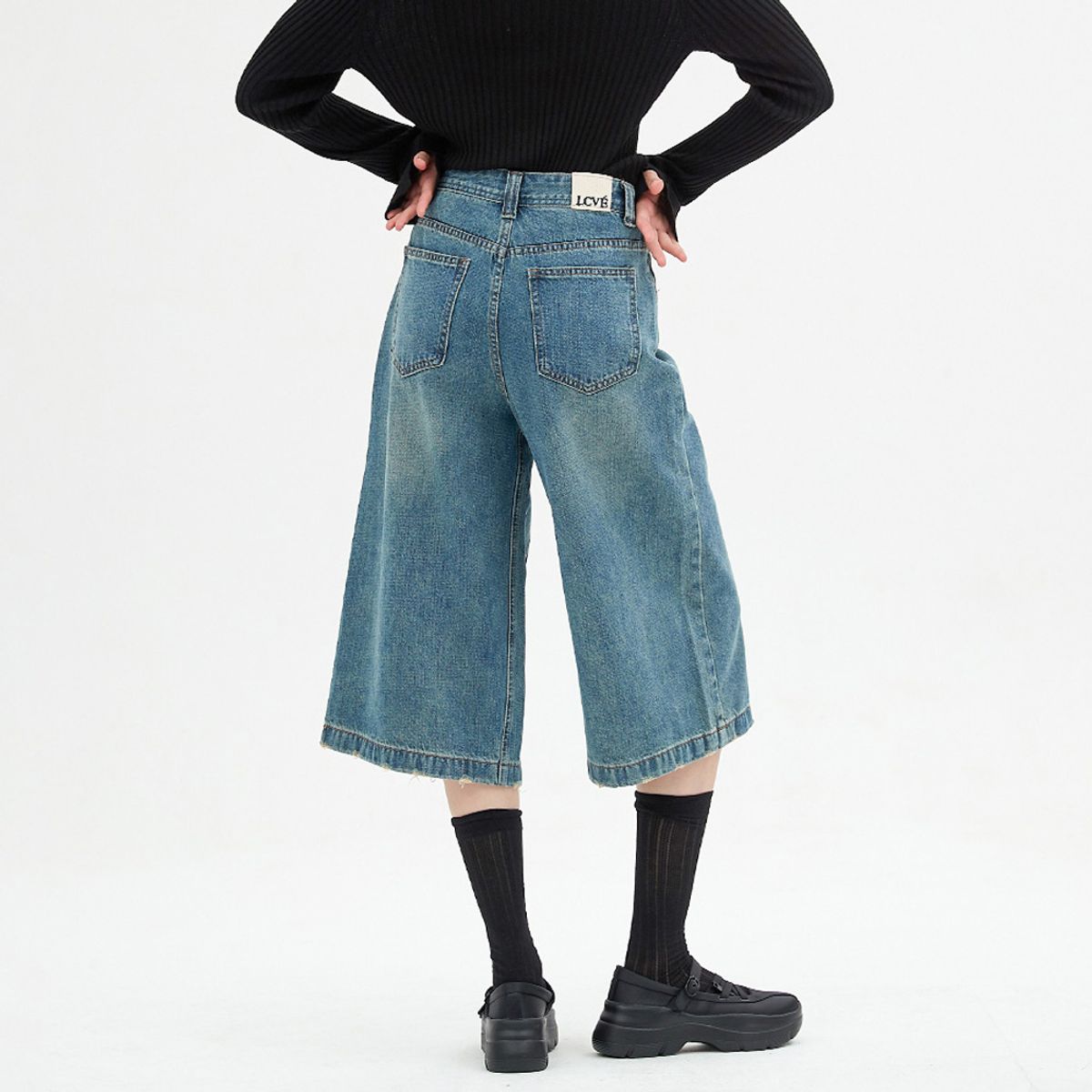 엘씨브이(LCVE) MID-RISE DENIM BERMUDA PANTS_BLUE