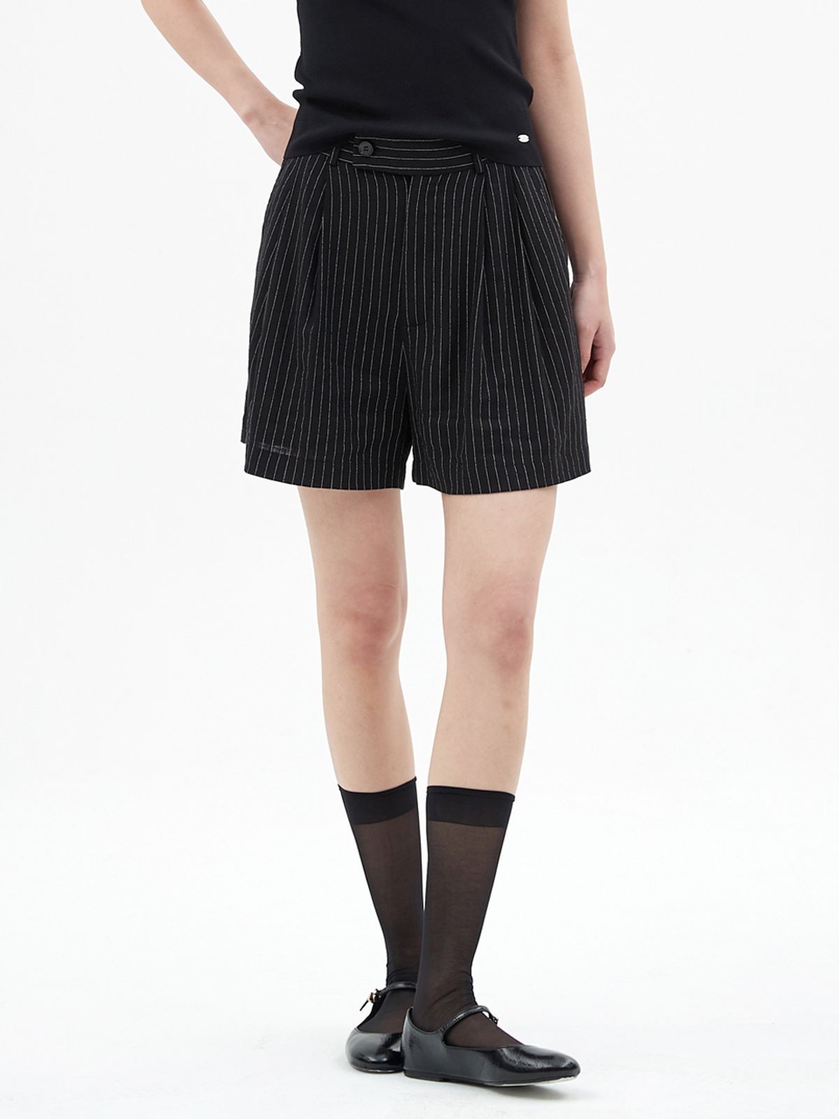 엘씨브이(LCVE) LINEN STRIPE BERMUDA PANTS_BLACK