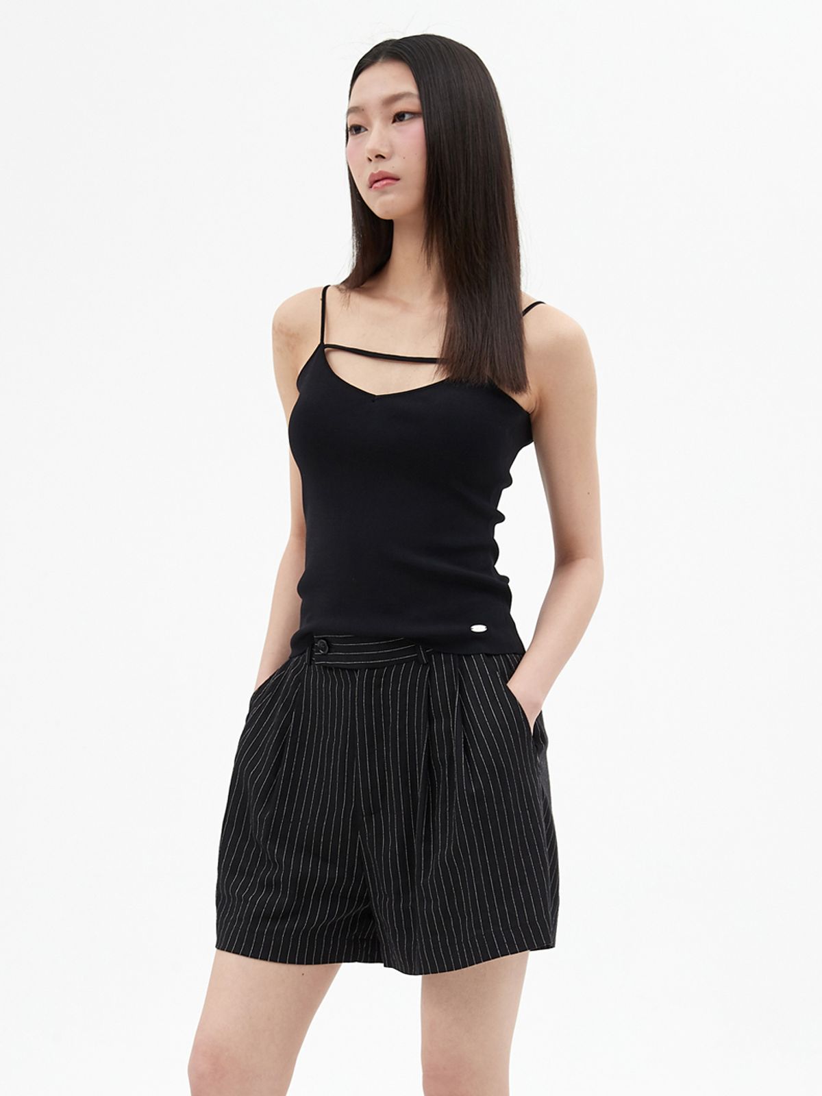 엘씨브이(LCVE) LINEN STRIPE BERMUDA PANTS_BLACK