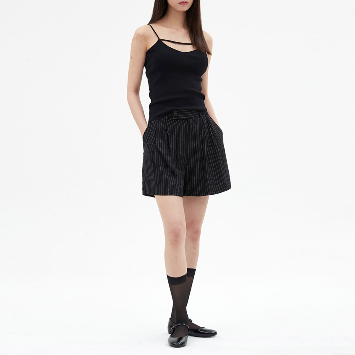 엘씨브이(LCVE) LINEN STRIPE BERMUDA PANTS_BLACK