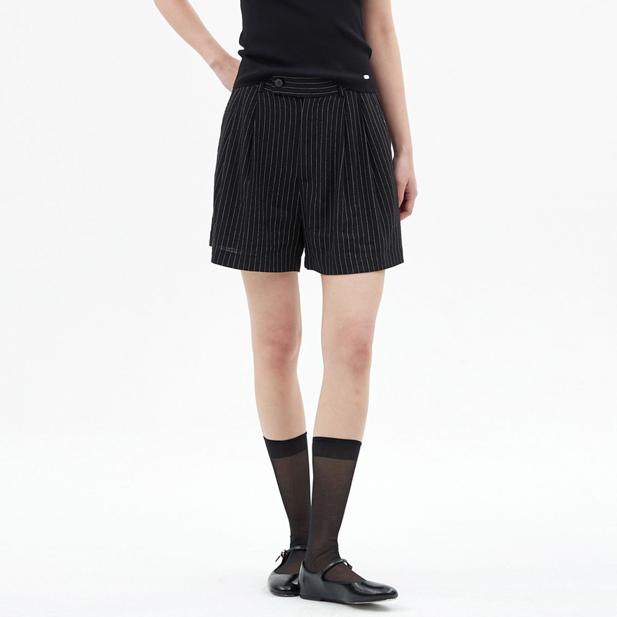 엘씨브이(LCVE) LINEN STRIPE BERMUDA PANTS_BLACK