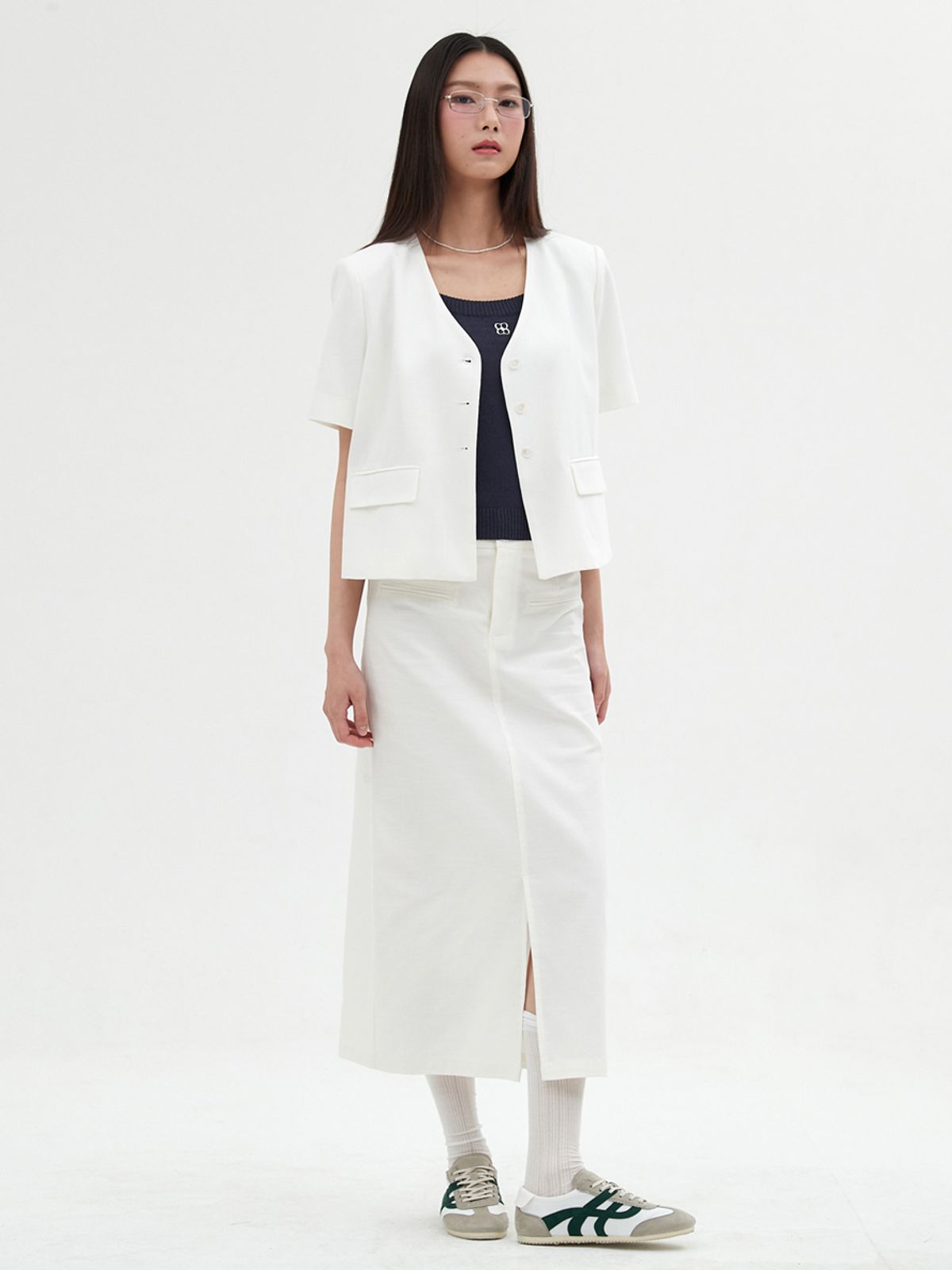 엘씨브이(LCVE) LINEN FRONT-SLIT LONG SKIRT_WHITE