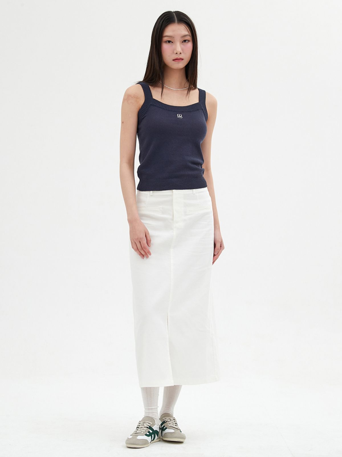 엘씨브이(LCVE) LINEN FRONT-SLIT LONG SKIRT_WHITE