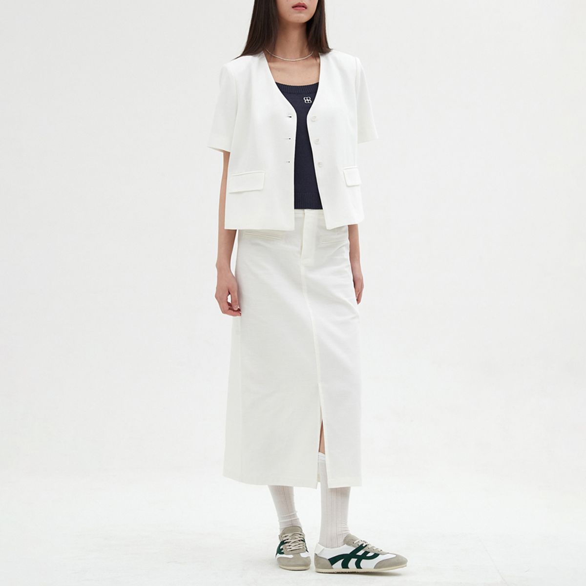엘씨브이(LCVE) LINEN FRONT-SLIT LONG SKIRT_WHITE