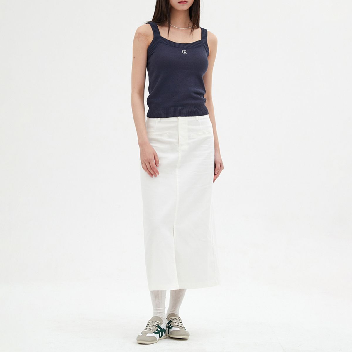 엘씨브이(LCVE) LINEN FRONT-SLIT LONG SKIRT_WHITE