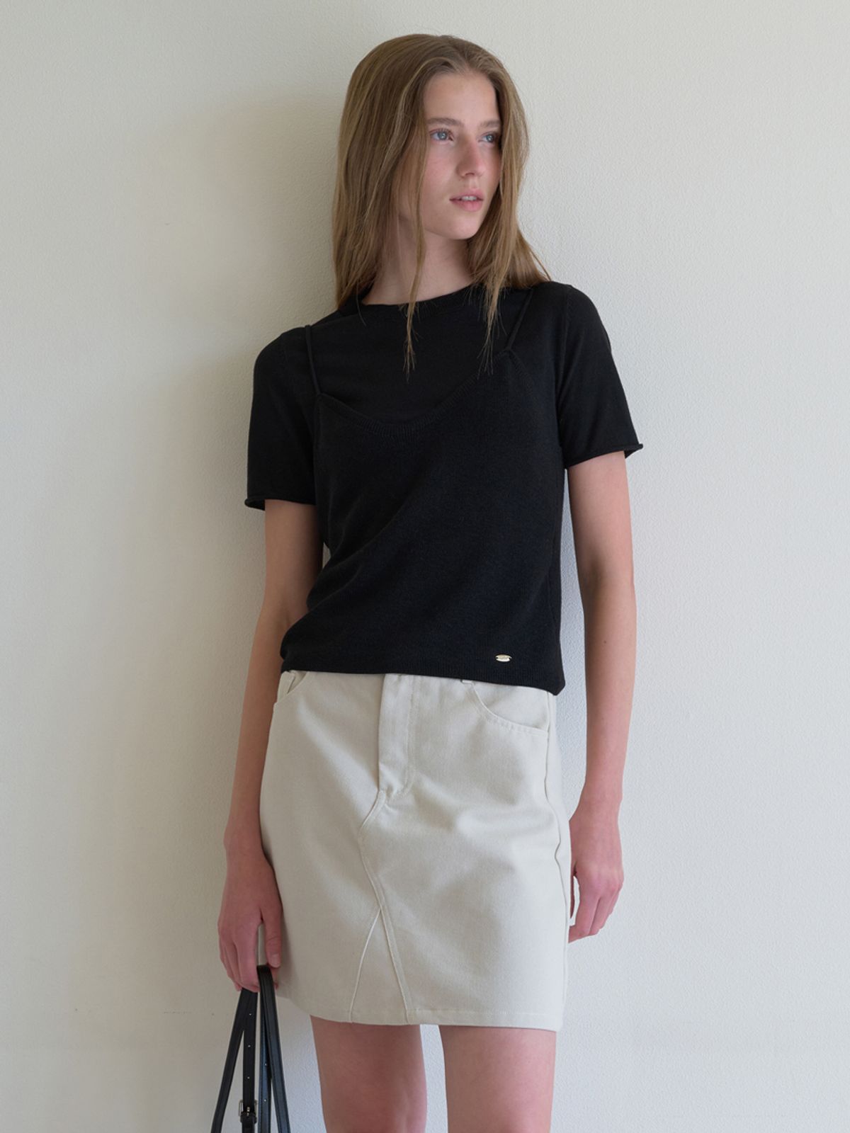 엘씨브이(LCVE) COTTON MINI SKIRT_LIGHT BEIGE
