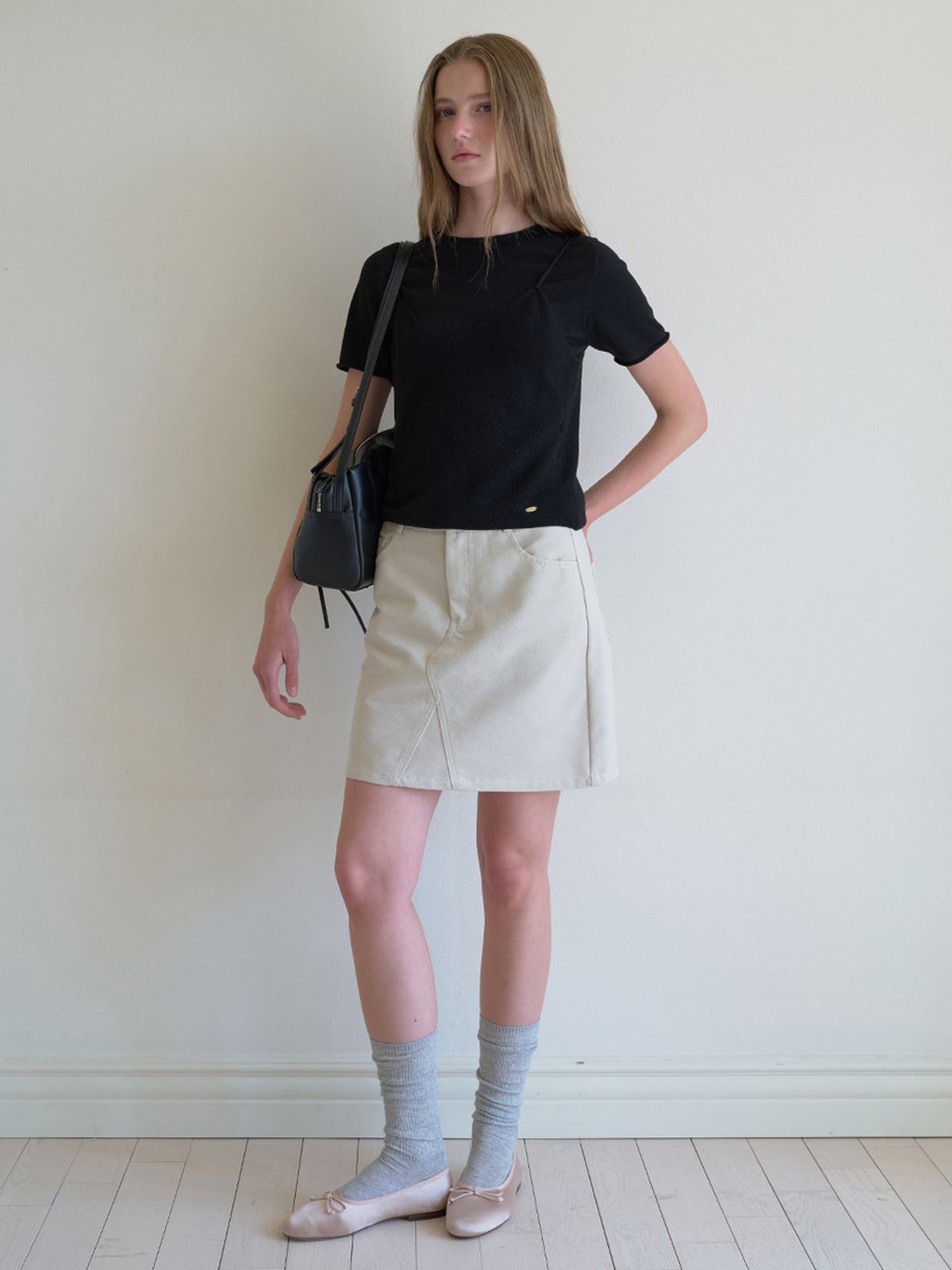 엘씨브이(LCVE) COTTON MINI SKIRT_LIGHT BEIGE