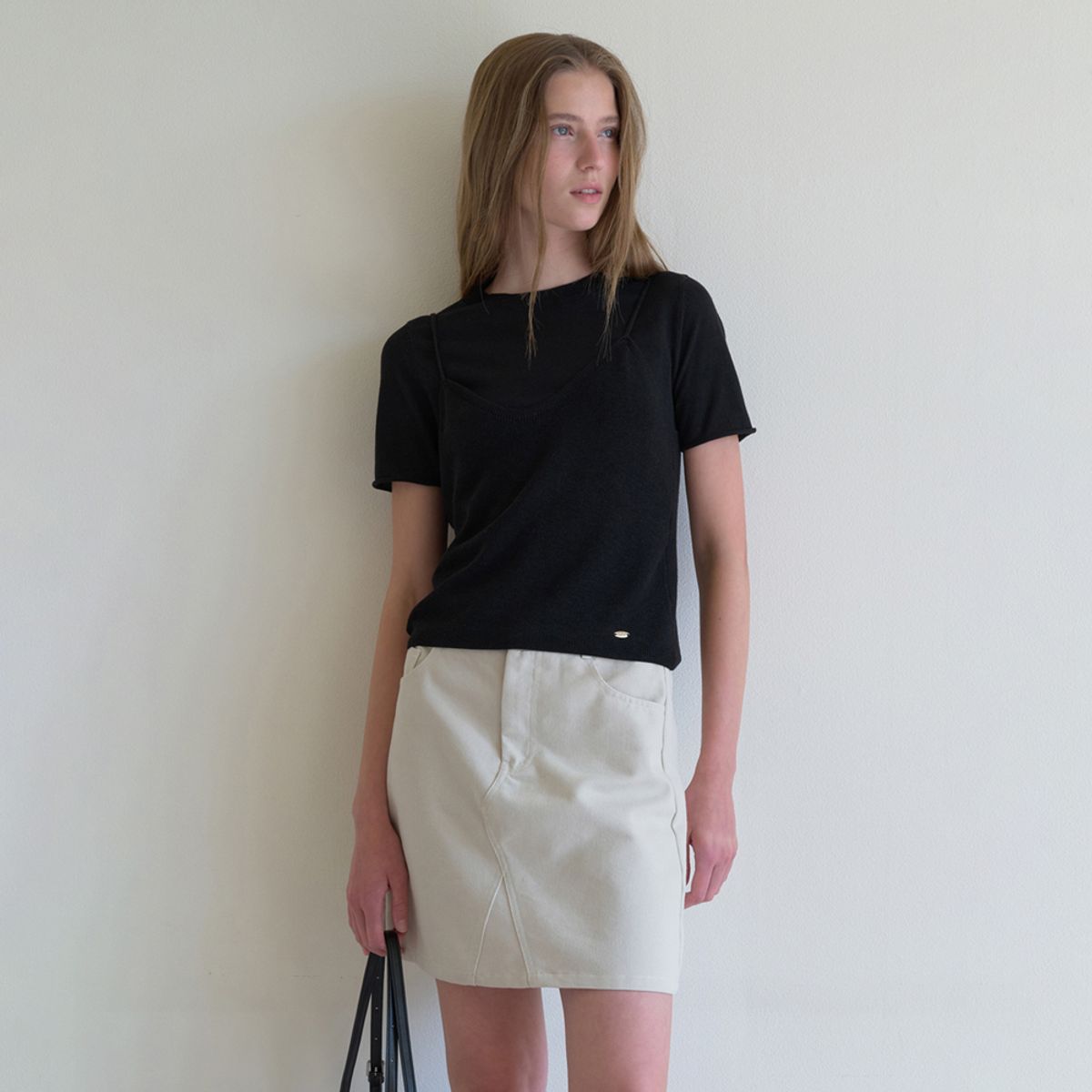 엘씨브이(LCVE) COTTON MINI SKIRT_LIGHT BEIGE