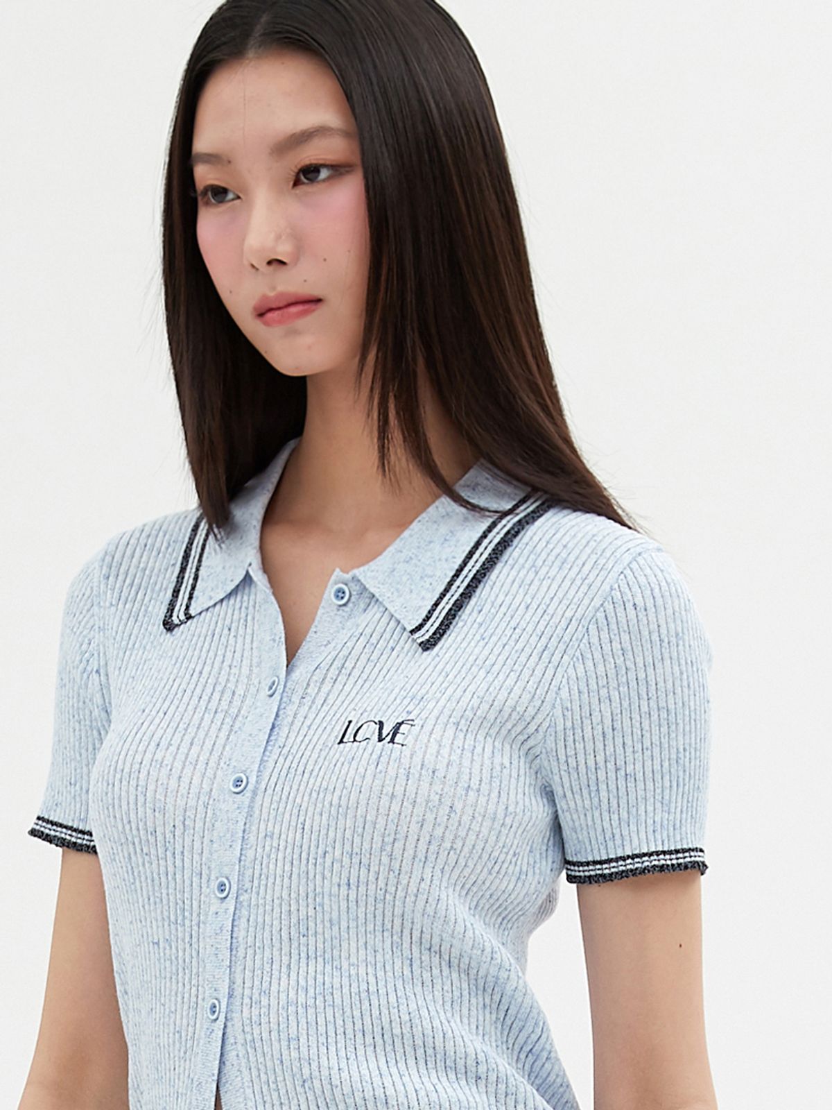 엘씨브이(LCVE) CONTRAST DETAIL KNIT TOP_BLUE