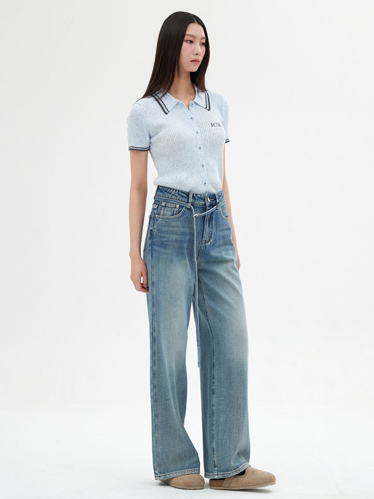 엘씨브이(LCVE) CONTRAST DETAIL KNIT TOP_BLUE