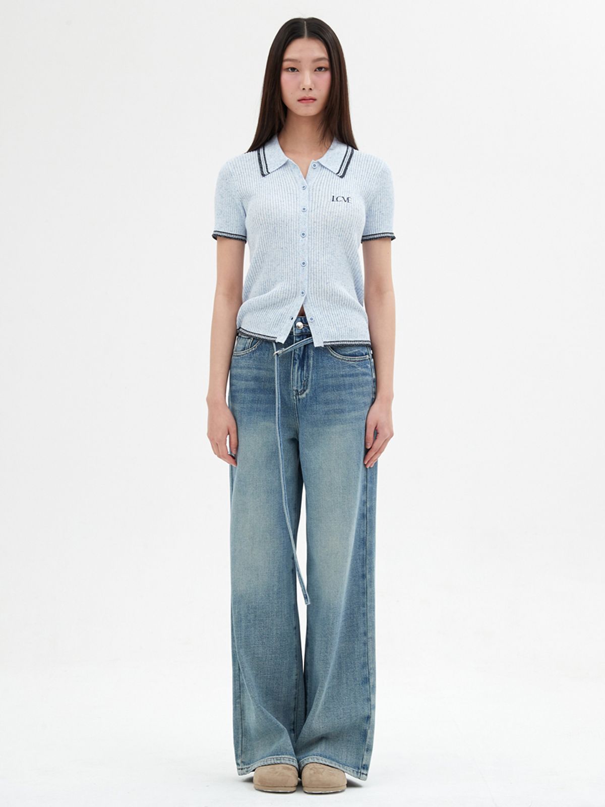 엘씨브이(LCVE) CONTRAST DETAIL KNIT TOP_BLUE
