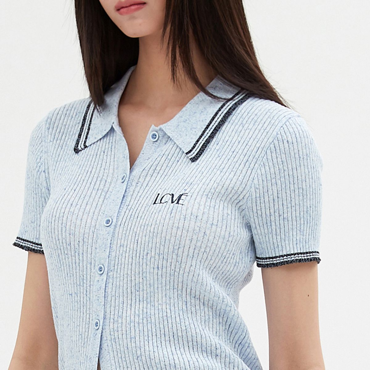 엘씨브이(LCVE) CONTRAST DETAIL KNIT TOP_BLUE