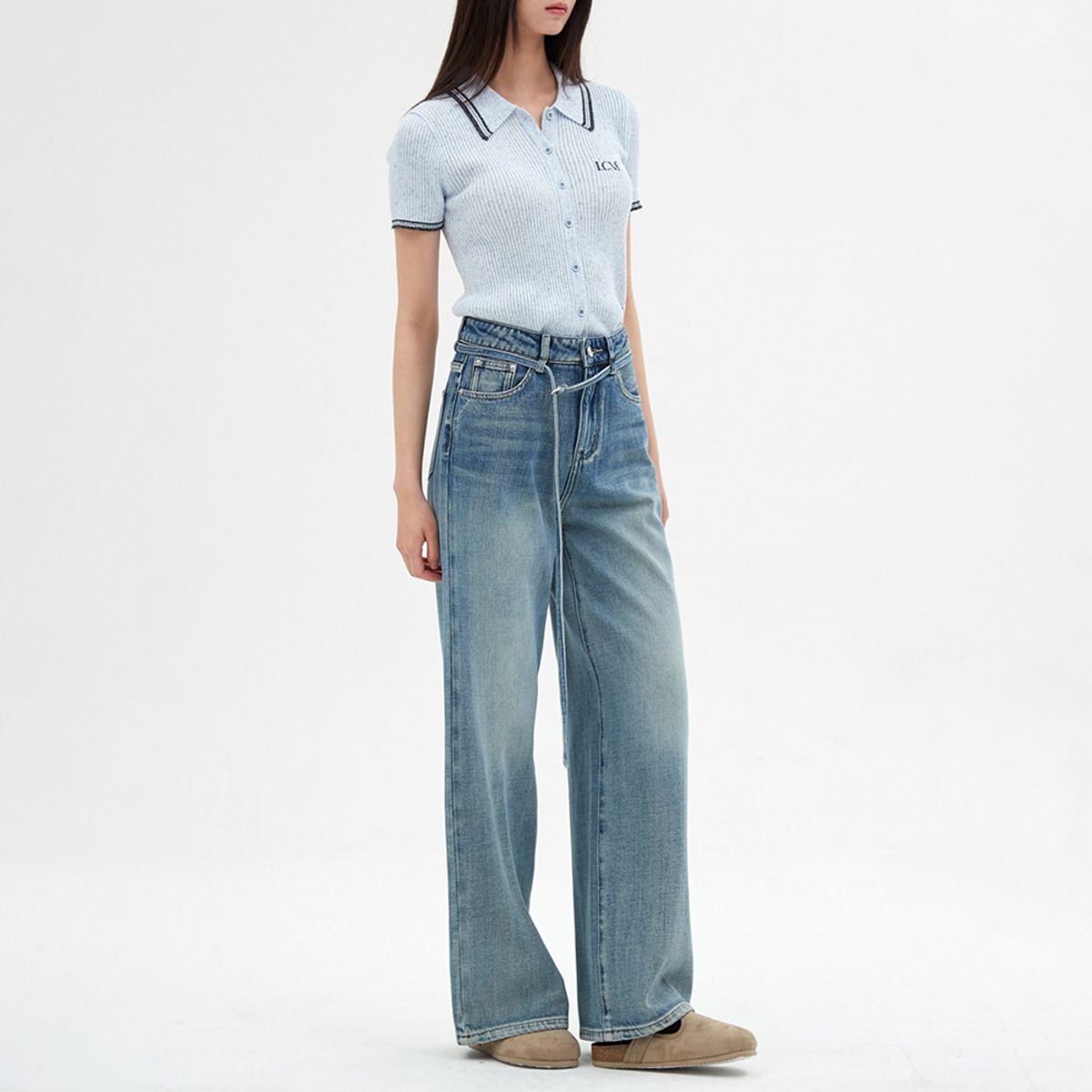엘씨브이(LCVE) CONTRAST DETAIL KNIT TOP_BLUE