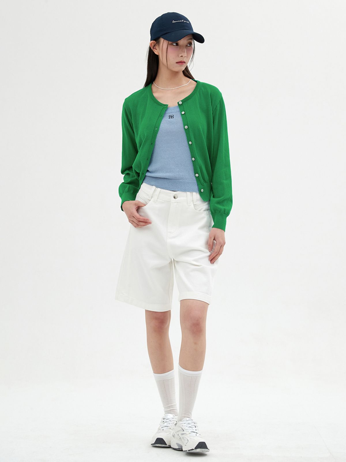 엘씨브이(LCVE) LINEN ROUND NECK CARDIGAN_GREEN