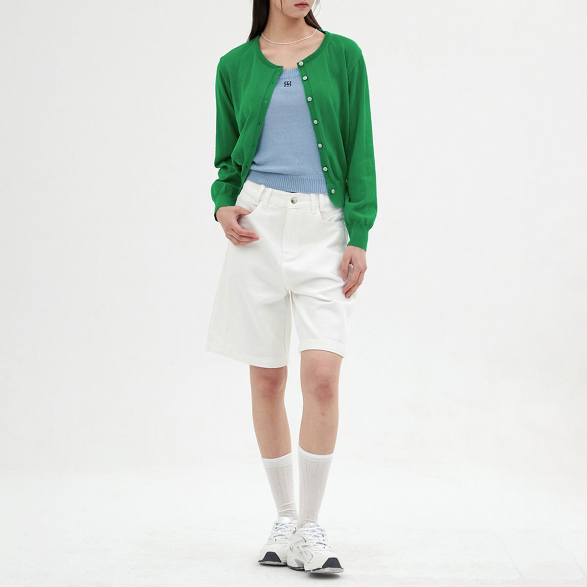 엘씨브이(LCVE) LINEN ROUND NECK CARDIGAN_GREEN