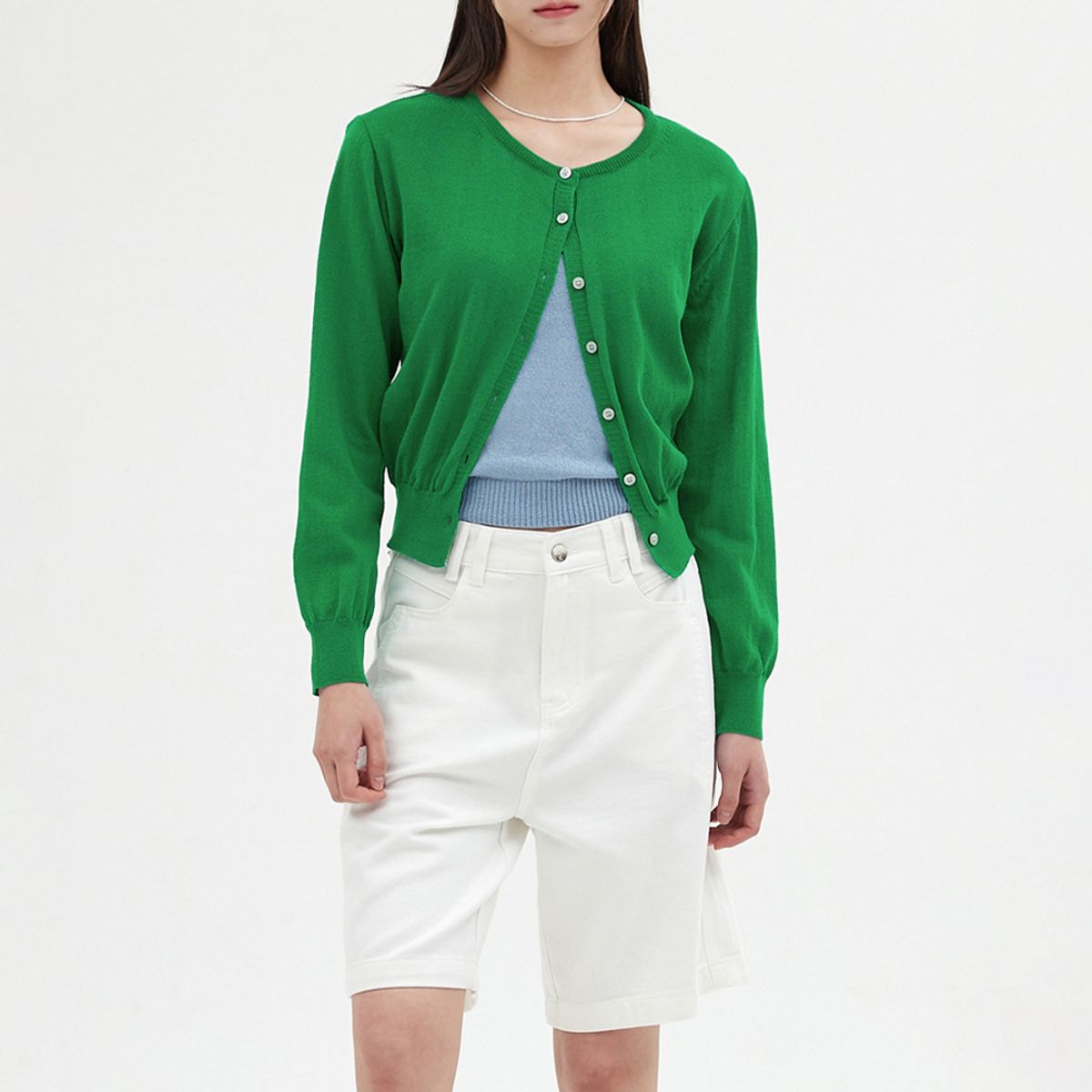 엘씨브이(LCVE) LINEN ROUND NECK CARDIGAN_GREEN