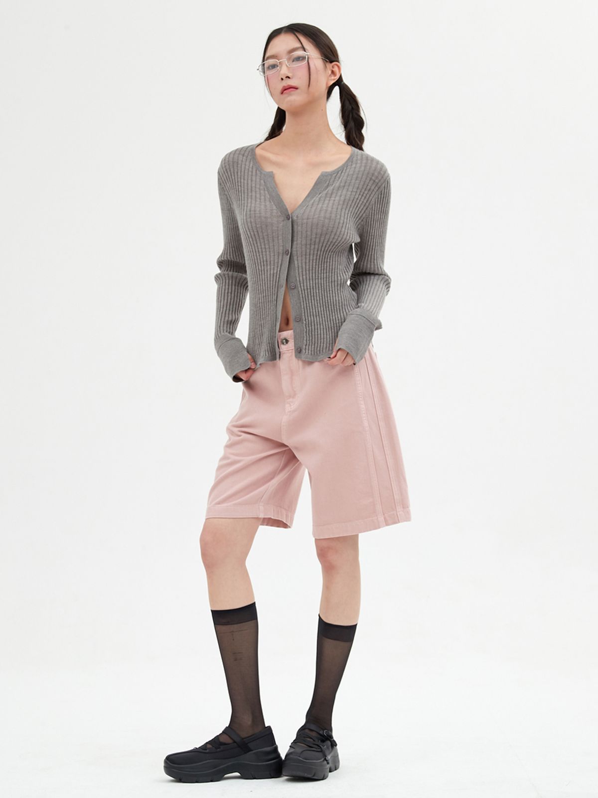엘씨브이(LCVE) FRILL SLEEVE WOOL CARDIGAN TOP_GRAY
