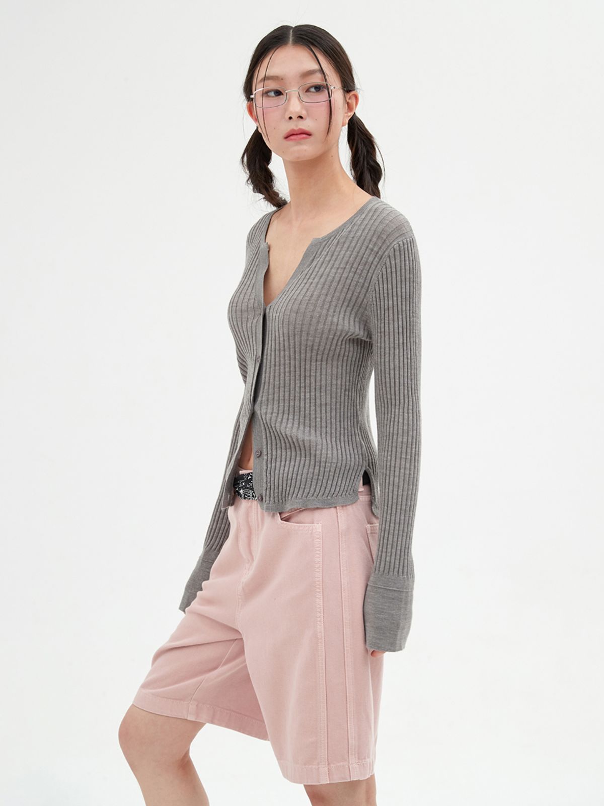 엘씨브이(LCVE) FRILL SLEEVE WOOL CARDIGAN TOP_GRAY