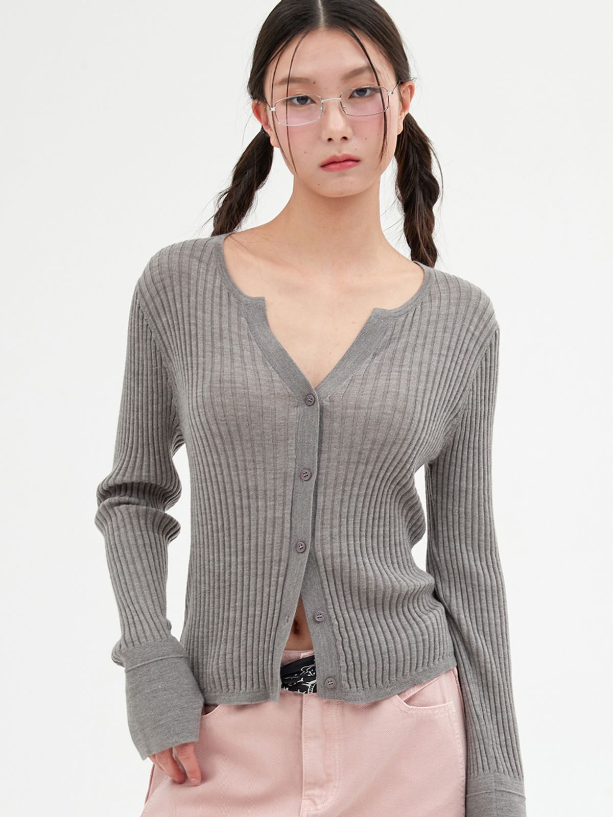엘씨브이(LCVE) FRILL SLEEVE WOOL CARDIGAN TOP_GRAY