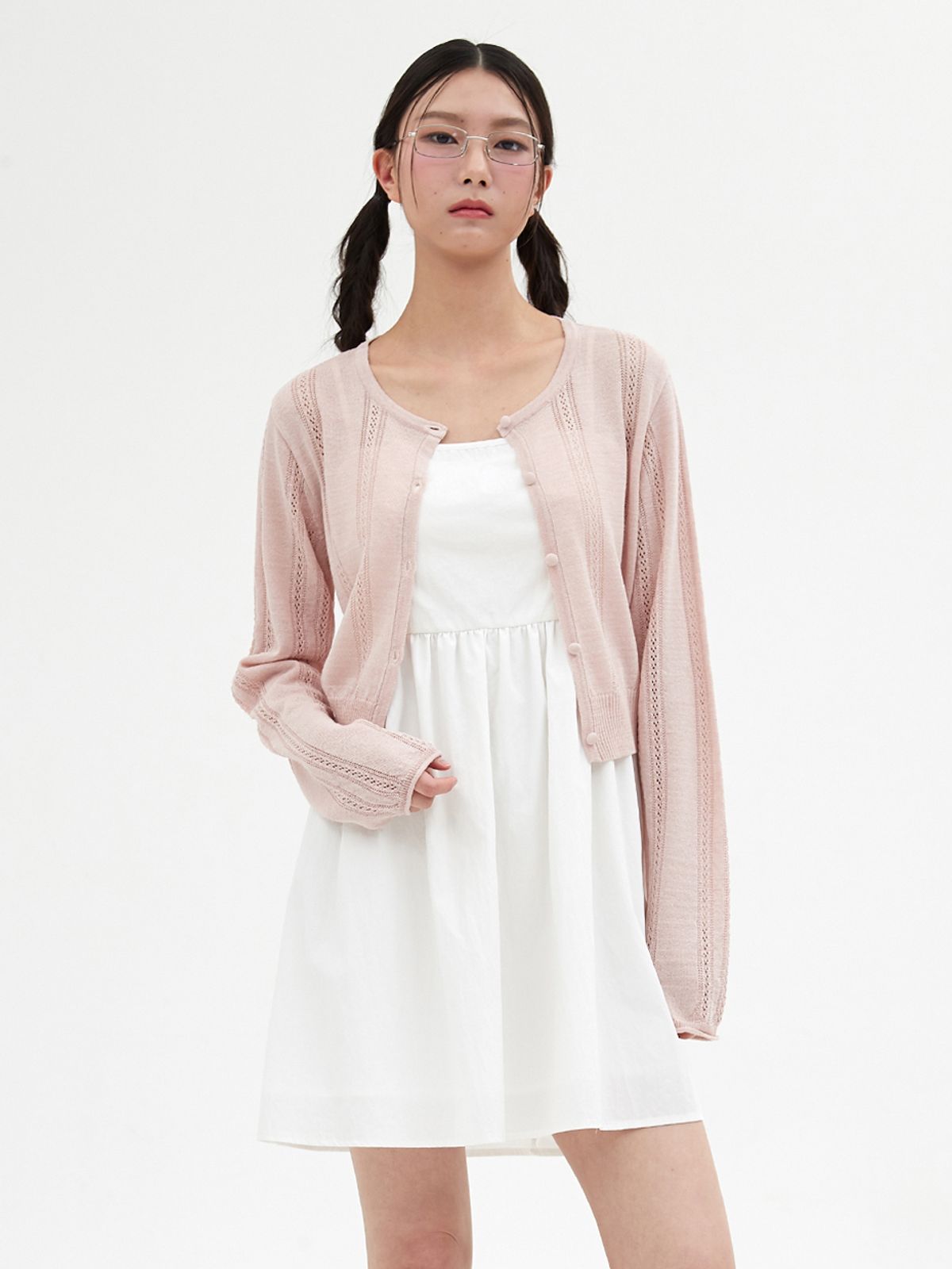 엘씨브이(LCVE) POINTELLE KNIT CARDIGAN_LIGHT PINK
