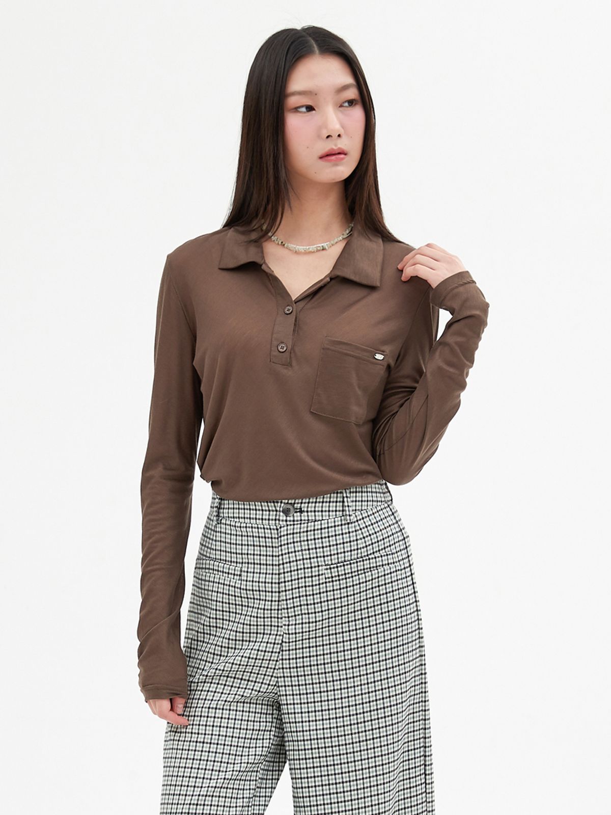 엘씨브이(LCVE) SHEER TENCEL POLO SHIRT_BROWN