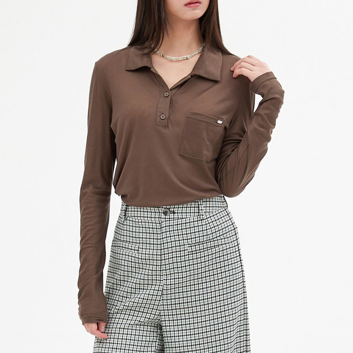 엘씨브이(LCVE) SHEER TENCEL POLO SHIRT_BROWN