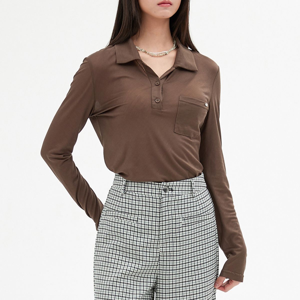 엘씨브이(LCVE) SHEER TENCEL POLO SHIRT_BROWN