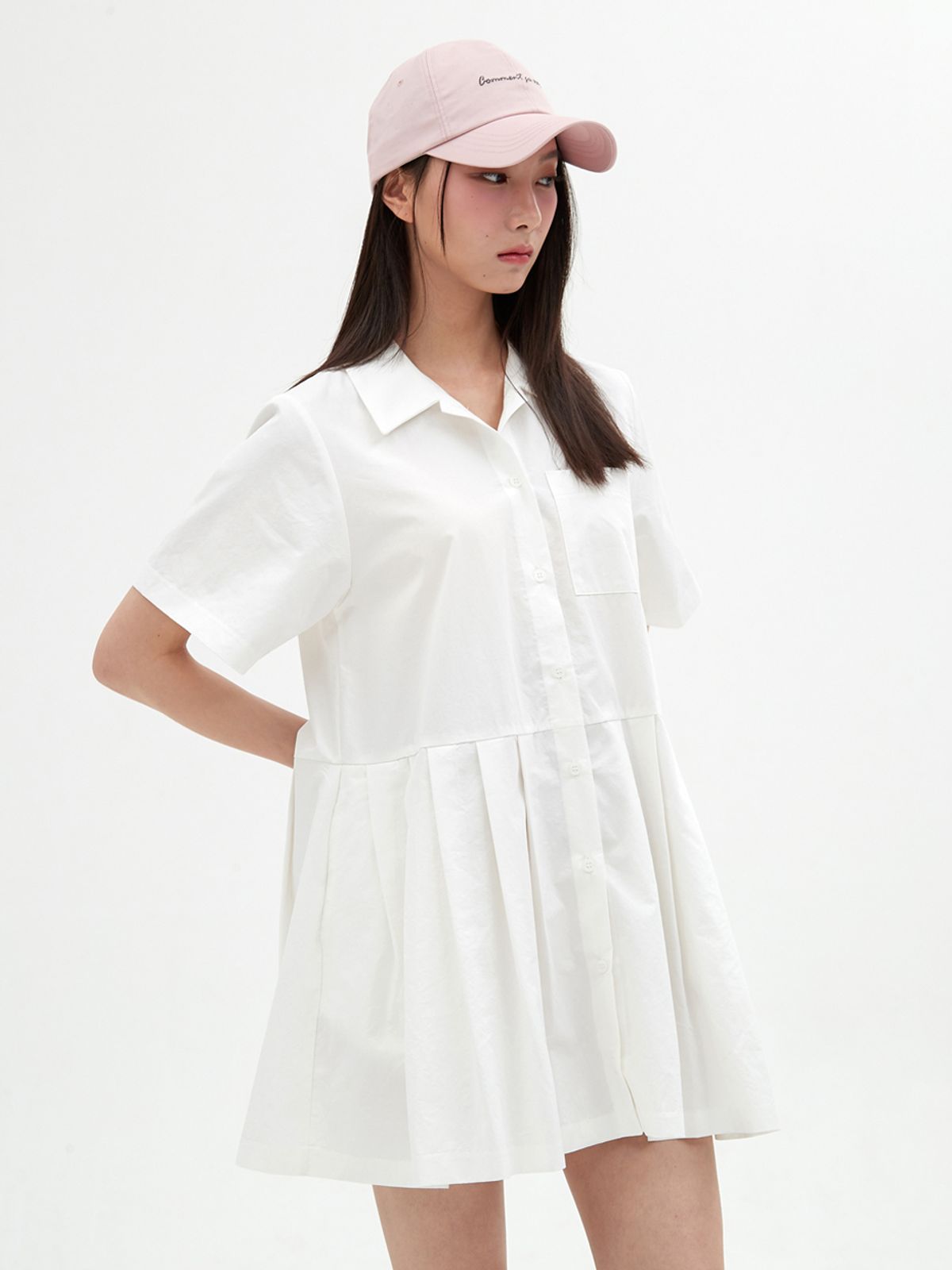엘씨브이(LCVE) PLEATED SKIRT SHIRT DRESS_WHITE