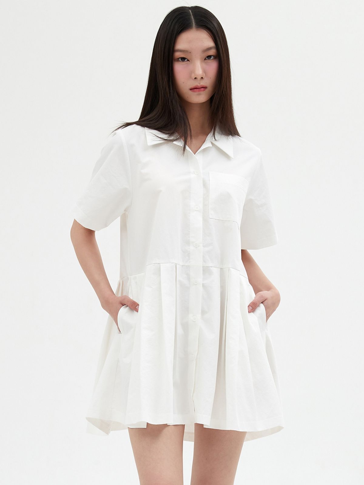 엘씨브이(LCVE) PLEATED SKIRT SHIRT DRESS_WHITE