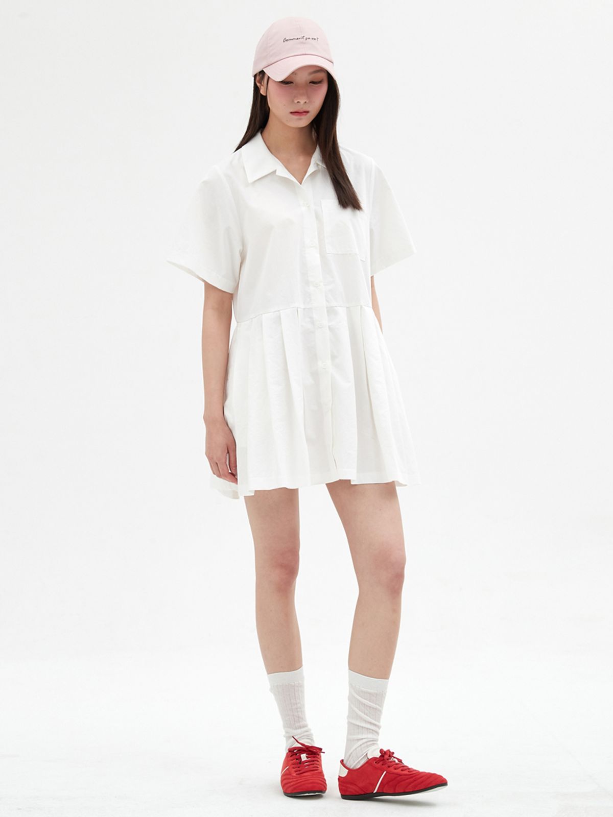 엘씨브이(LCVE) PLEATED SKIRT SHIRT DRESS_WHITE