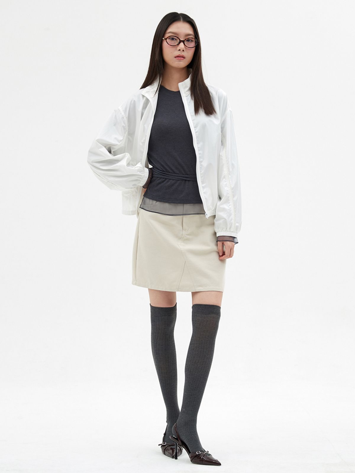 엘씨브이(LCVE) HIGH-NECK WINDBREAKER JUMPER_IVORY