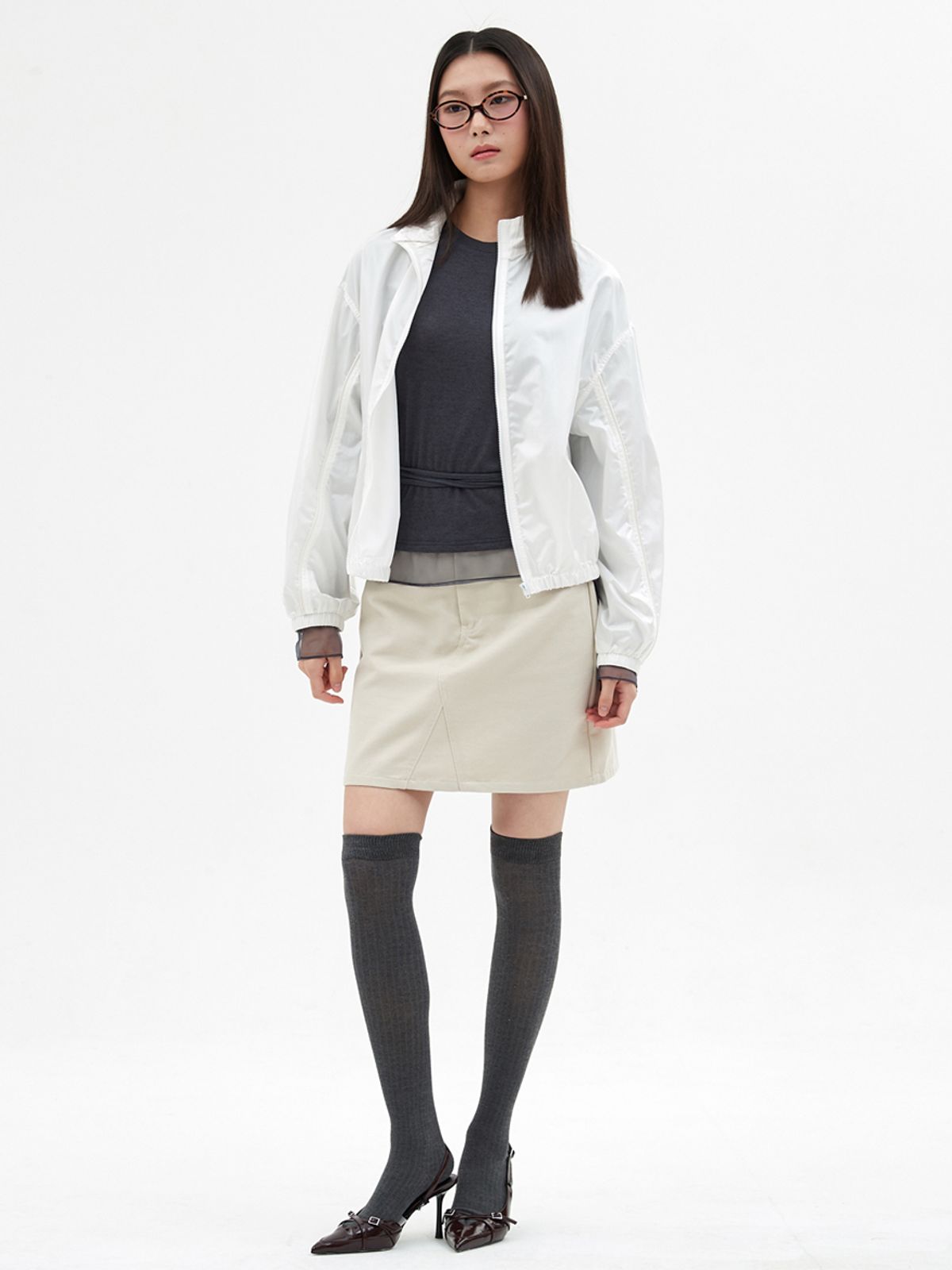 엘씨브이(LCVE) HIGH-NECK WINDBREAKER JUMPER_IVORY
