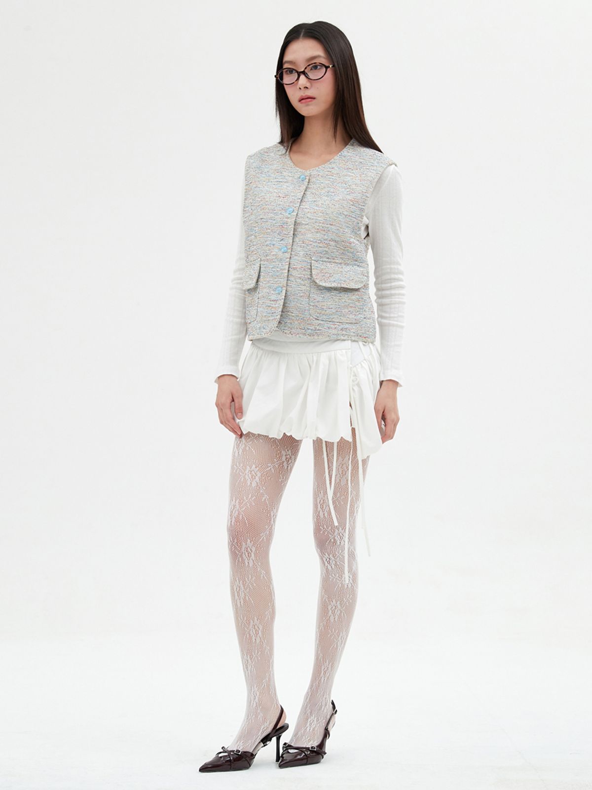 엘씨브이(LCVE) MULTI-COLOR TWEED VEST_SKYBLUE