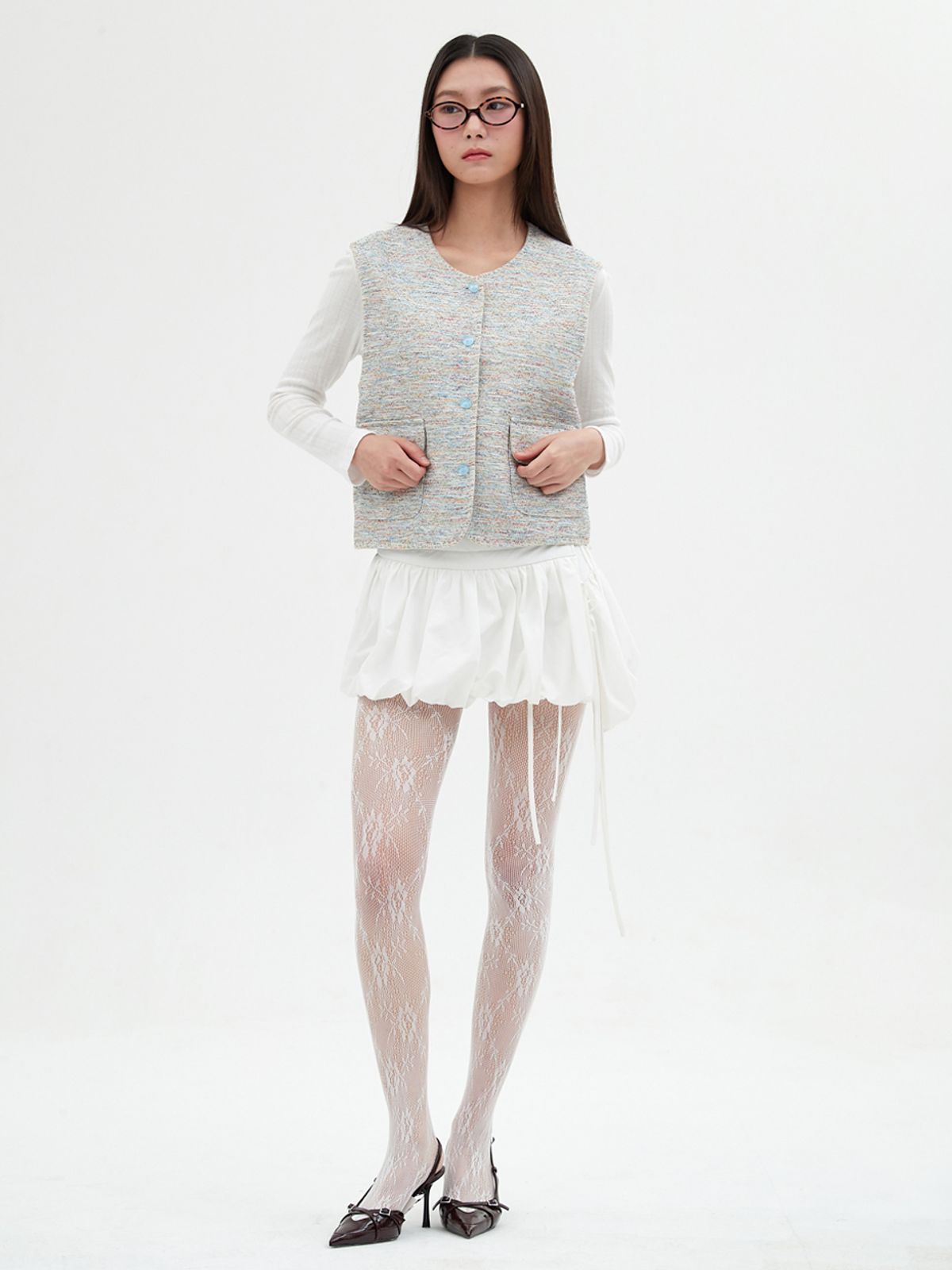 엘씨브이(LCVE) MULTI-COLOR TWEED VEST_SKYBLUE