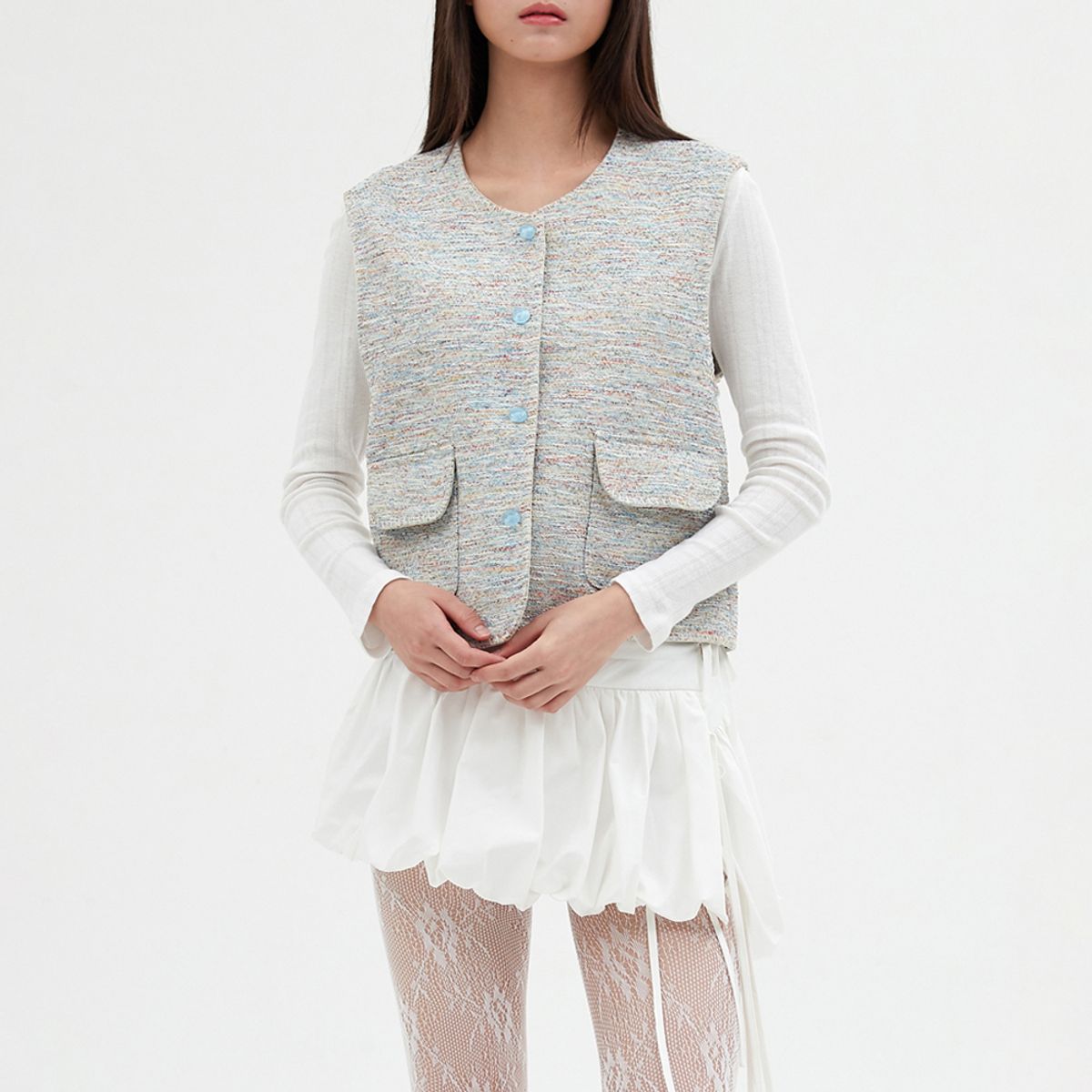 엘씨브이(LCVE) MULTI-COLOR TWEED VEST_SKYBLUE
