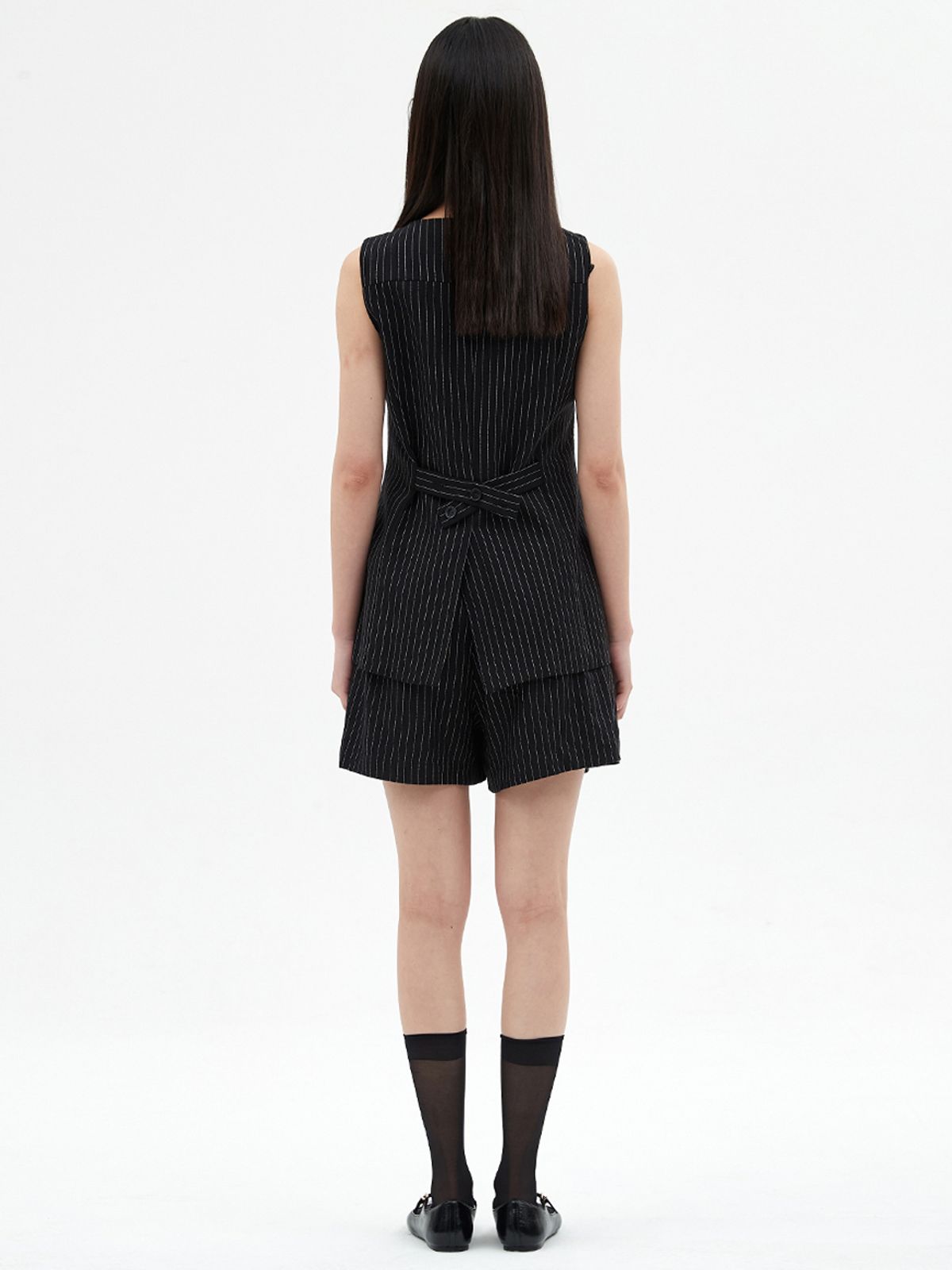 엘씨브이(LCVE) TAILORED LINEN STRIPE SINGLE VEST_BLACK