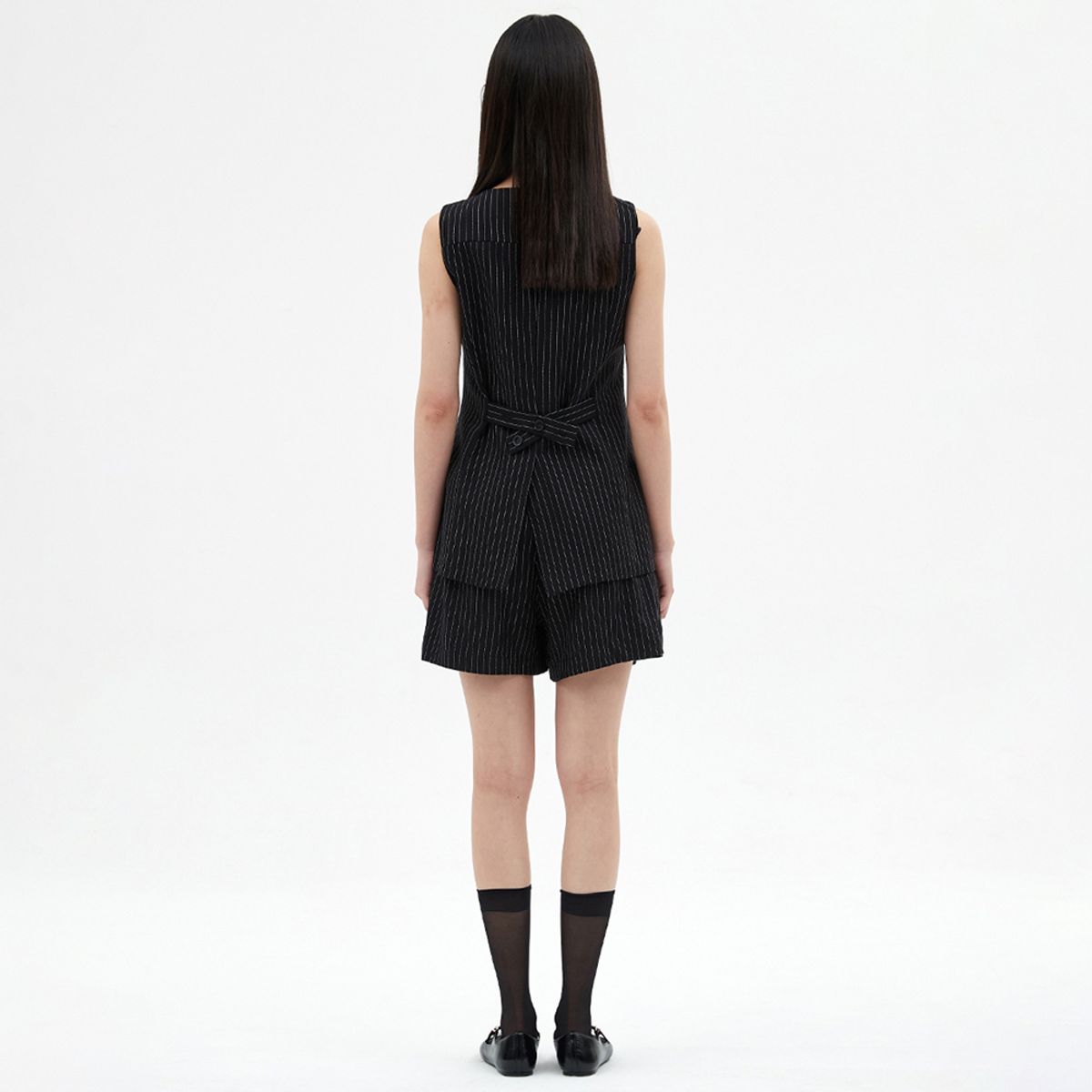 엘씨브이(LCVE) TAILORED LINEN STRIPE SINGLE VEST_BLACK