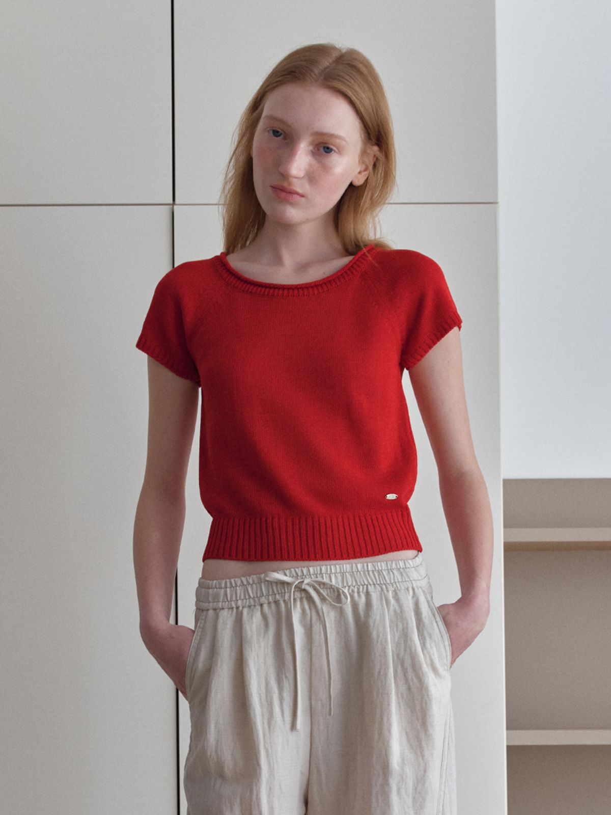 엘씨브이(LCVE) RIB DETAIL KNIT TOP_RED