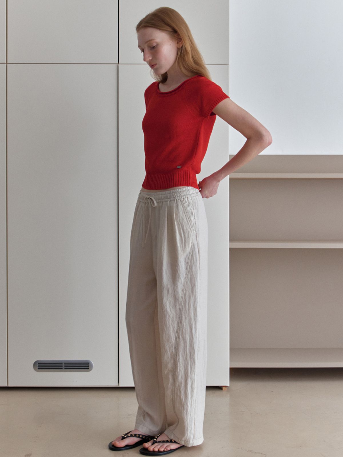 엘씨브이(LCVE) RIB DETAIL KNIT TOP_RED