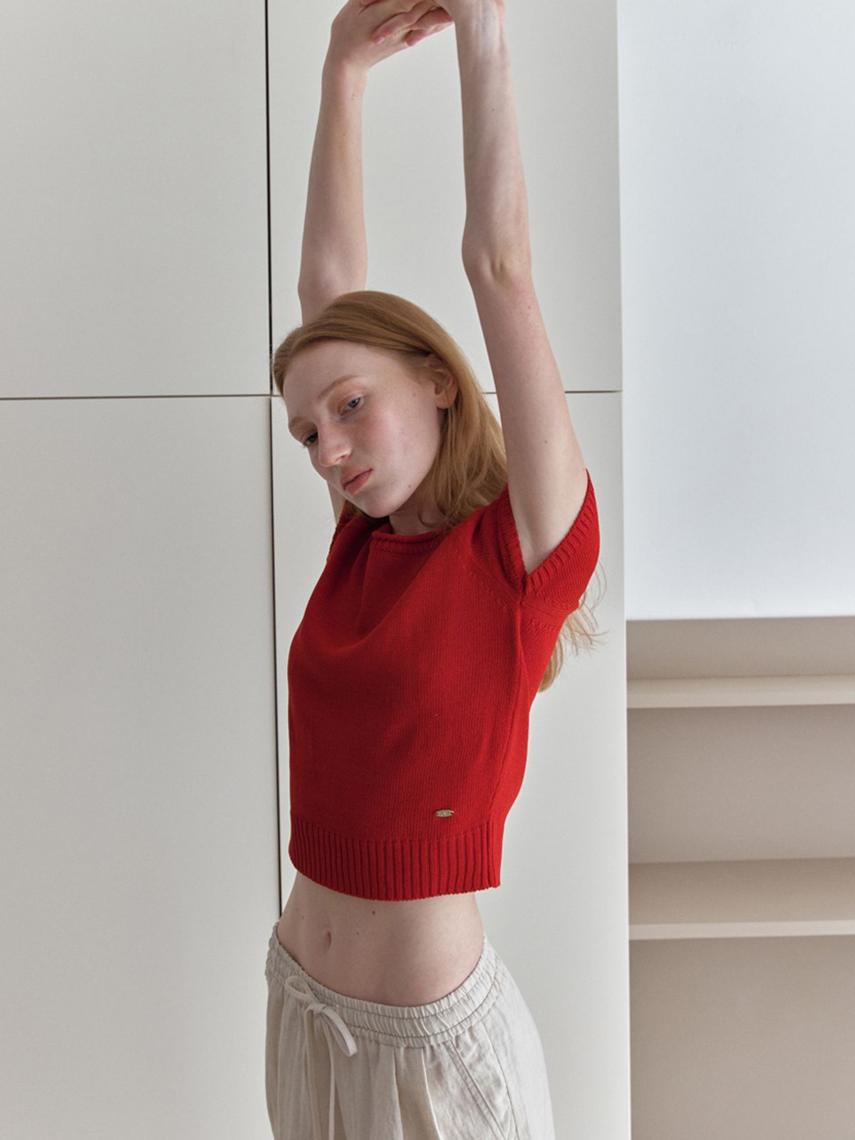 엘씨브이(LCVE) RIB DETAIL KNIT TOP_RED