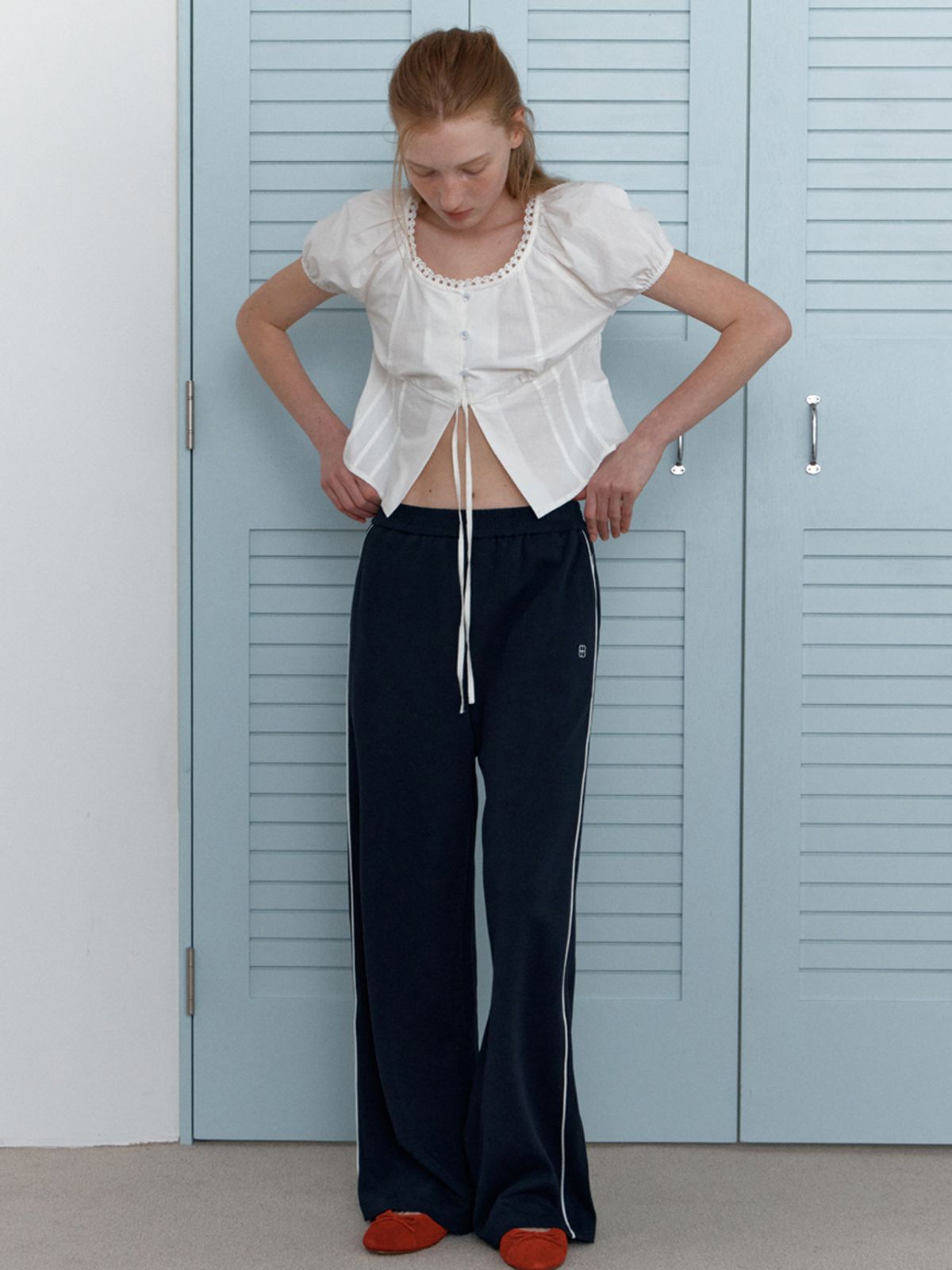 엘씨브이(LCVE) RIBBON PUFF SLEEVE BLOUSE_WHITE